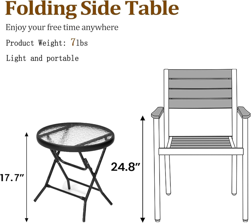 Outdoor Side Table - Small Patio End Table All Weather, Patio Furniture Sets and Outside Furniture for Pool, Balcony, Deck, Porch, Black