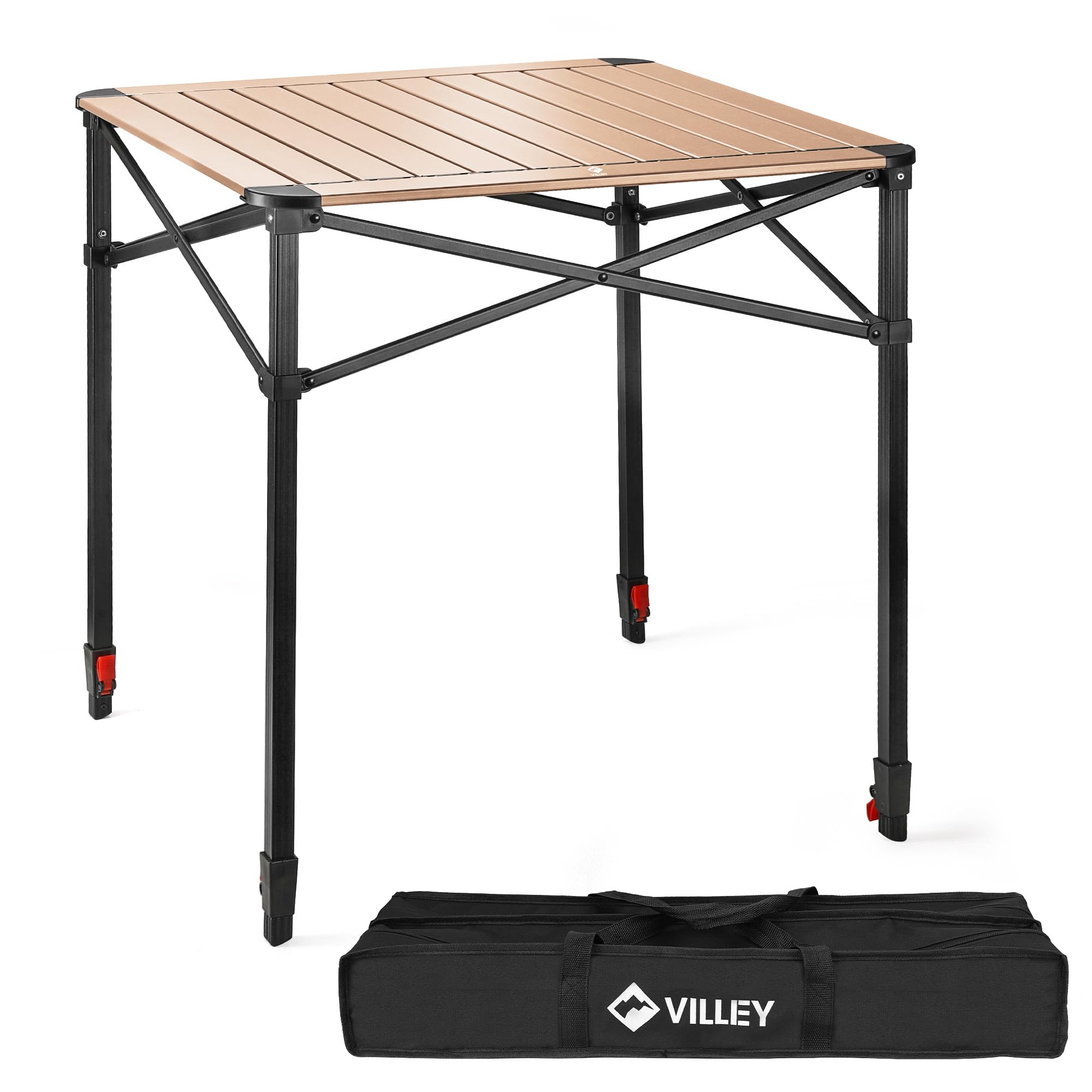 VILLEY Folding Camping Square Table with Carry Bag, Lightweight Aluminum Adjustable Square Table for Outdoor, Camping, Picnic, Backyards, BBQ, Small