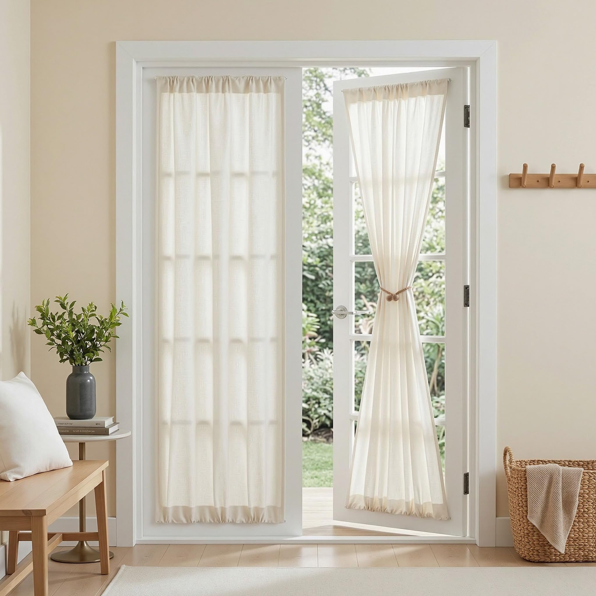 MYSKY HOME Country Curtains for Sliding Glass Door, Back Tab Semi Sheer Curtain Panels Extra Long Floor Length Drapes Linen Texture Soft Touch, 50x108 Inch, Linen, Set of 2