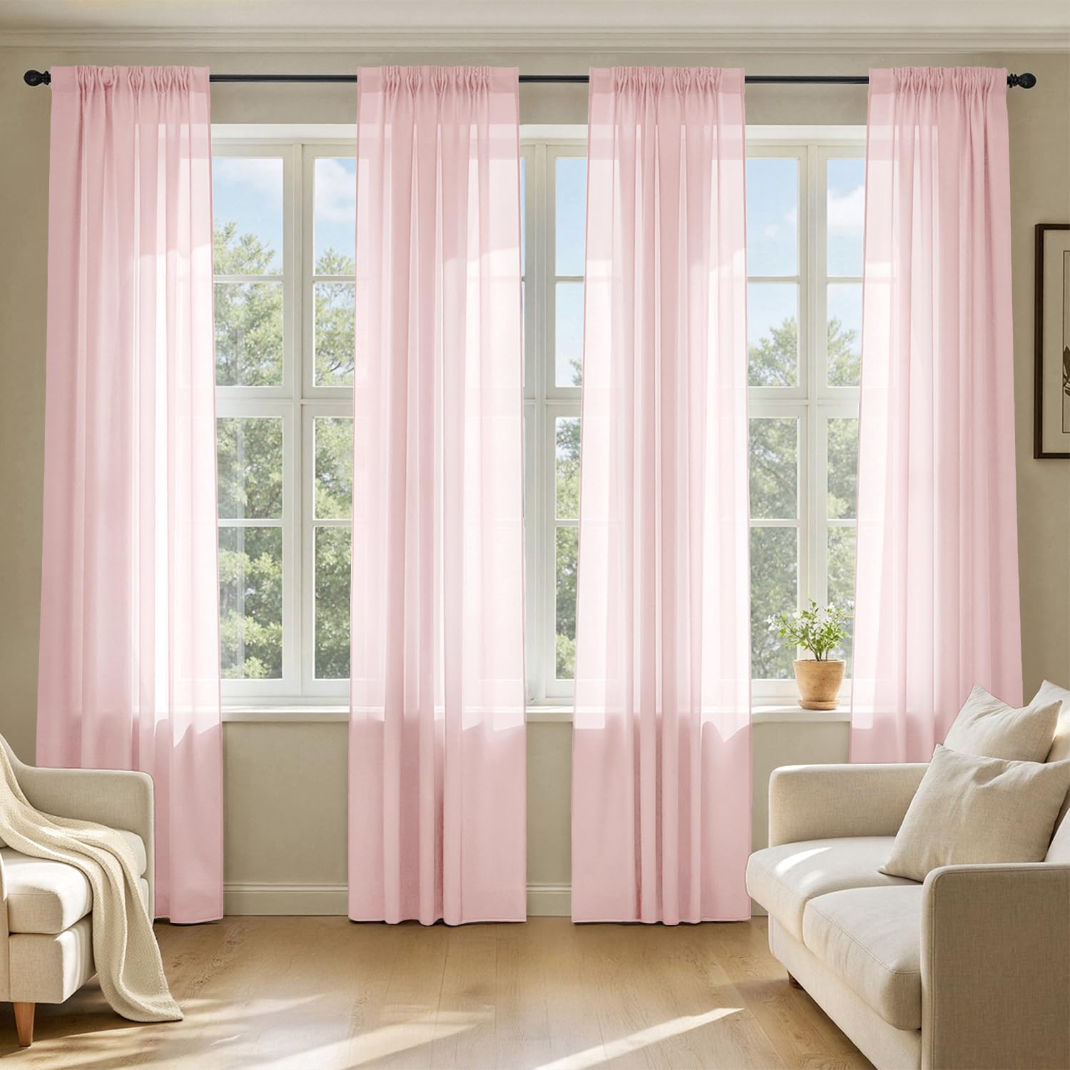 MIULEE White Sheer Curtains 105 Inches Long, 4 Panels Set, Light Filtering Voile Rod Pocket Drapes, Airy Soft Fabric Window Treatments for Living Room and Bedroom, 42 x 105 Inches