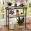 Small Entryway Table Bamboo 30.7", Narrow Hallway Table Oval Top 2-tier, Slim Console Table with Anti-fall Edge, Sofa Side Table 5min Easy Assembly, Small TV Stand for Bedroom, Indoor Plant Stand