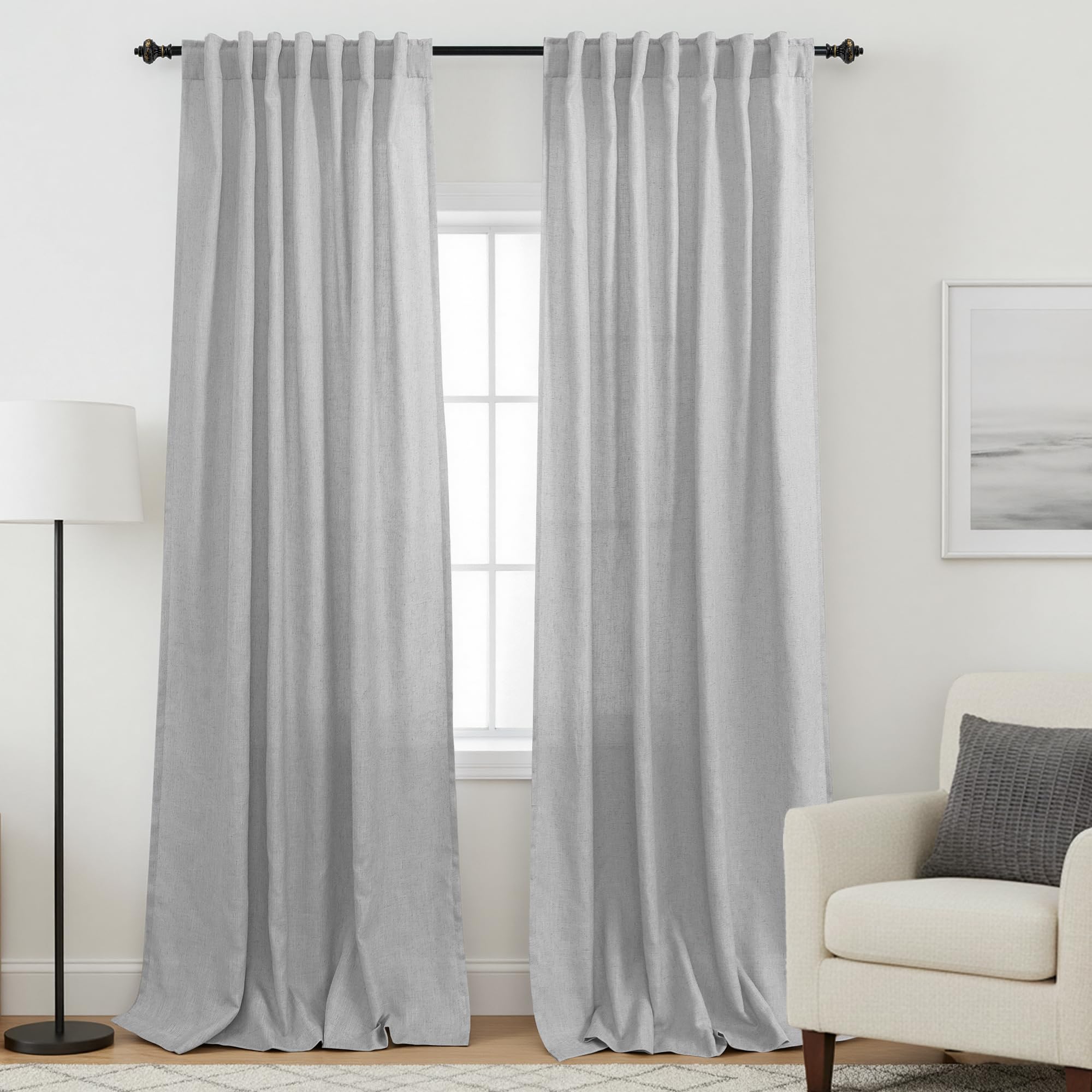 KOUFALL 92 Inch Curtains for Living Room 2 Panels Set,Light Filtering Farmhouse Boho Linen Semi Sheer Curtain Drapes 92 Inches Long for Bedroom,Cream Ivory