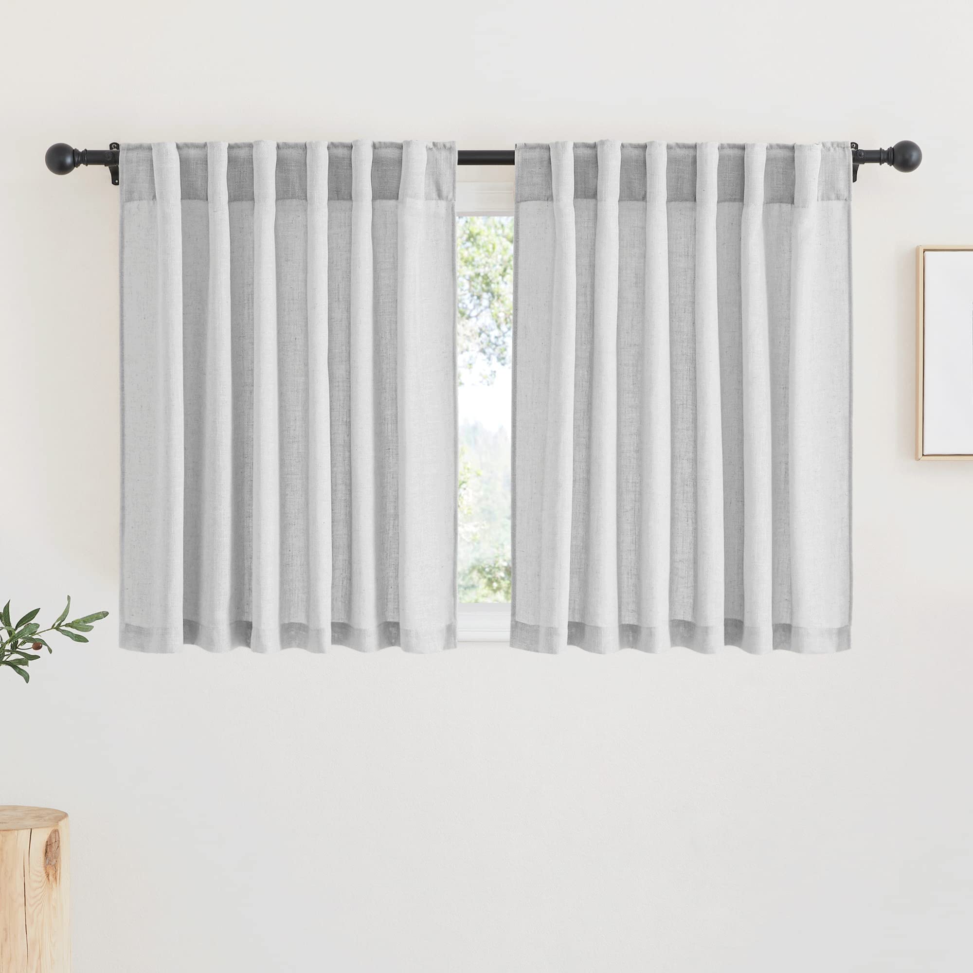 RYB HOME Semi Sheer Curtains 102 inches Long, Back Tab Light Filtration Half Privacy Window Curtains & Drapes for Bedroom Living Room, Linen, W 52 x L 102 inches, 2 Panels Set