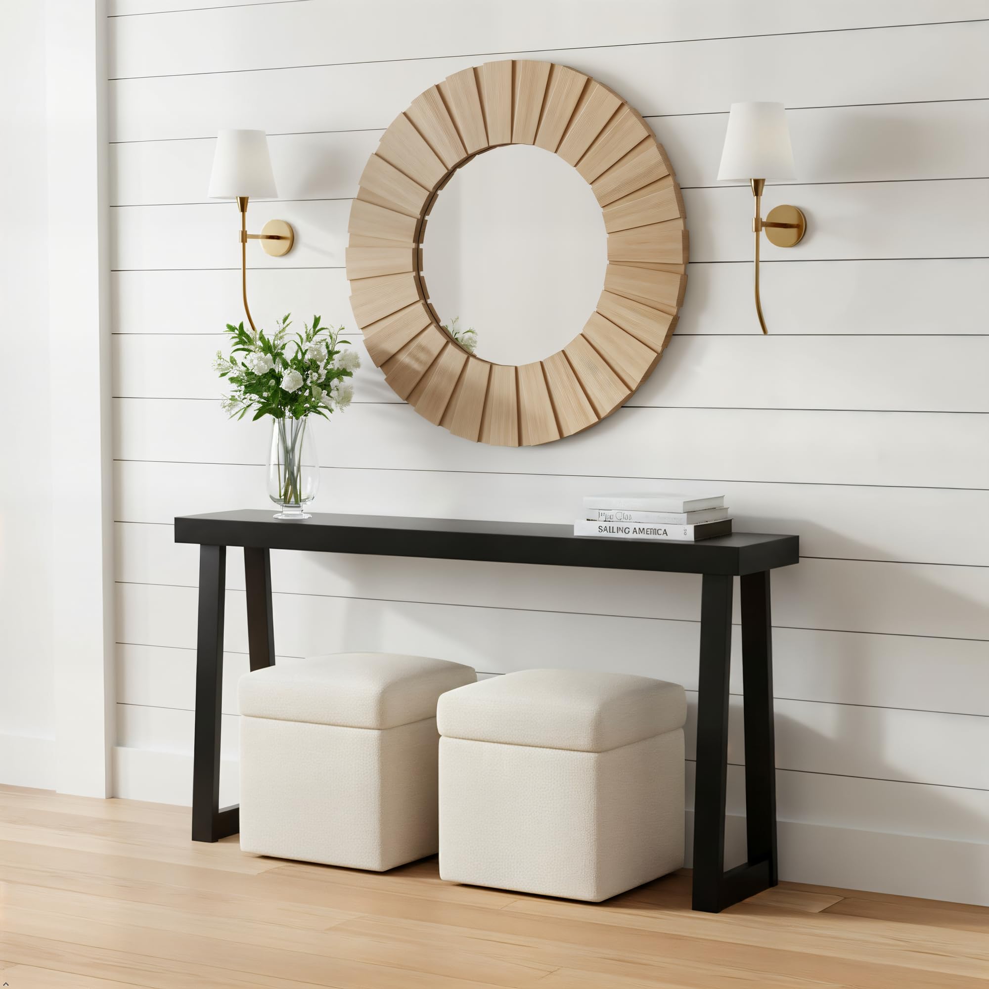 Plank+Beam Solid Wood Console Table, 46 Inch, Sofa Table, Narrow Entryway Table for Hallway, Behind The Couch, Living Room, Foyer, Easy Assembly, Black