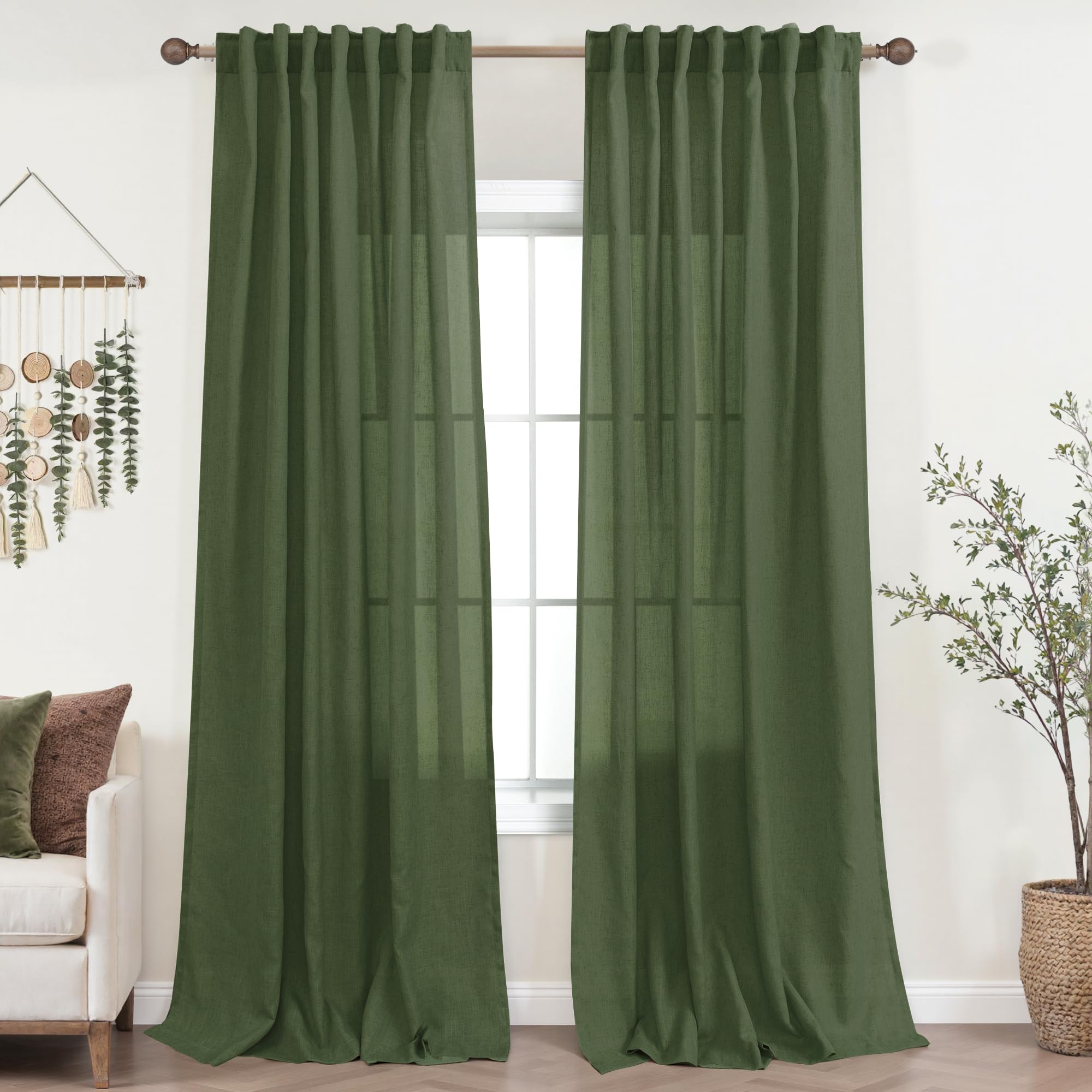 KOUFALL 92 Inch Curtains for Living Room 2 Panels Set,Light Filtering Farmhouse Boho Linen Semi Sheer Curtain Drapes 92 Inches Long for Bedroom,Cream Ivory