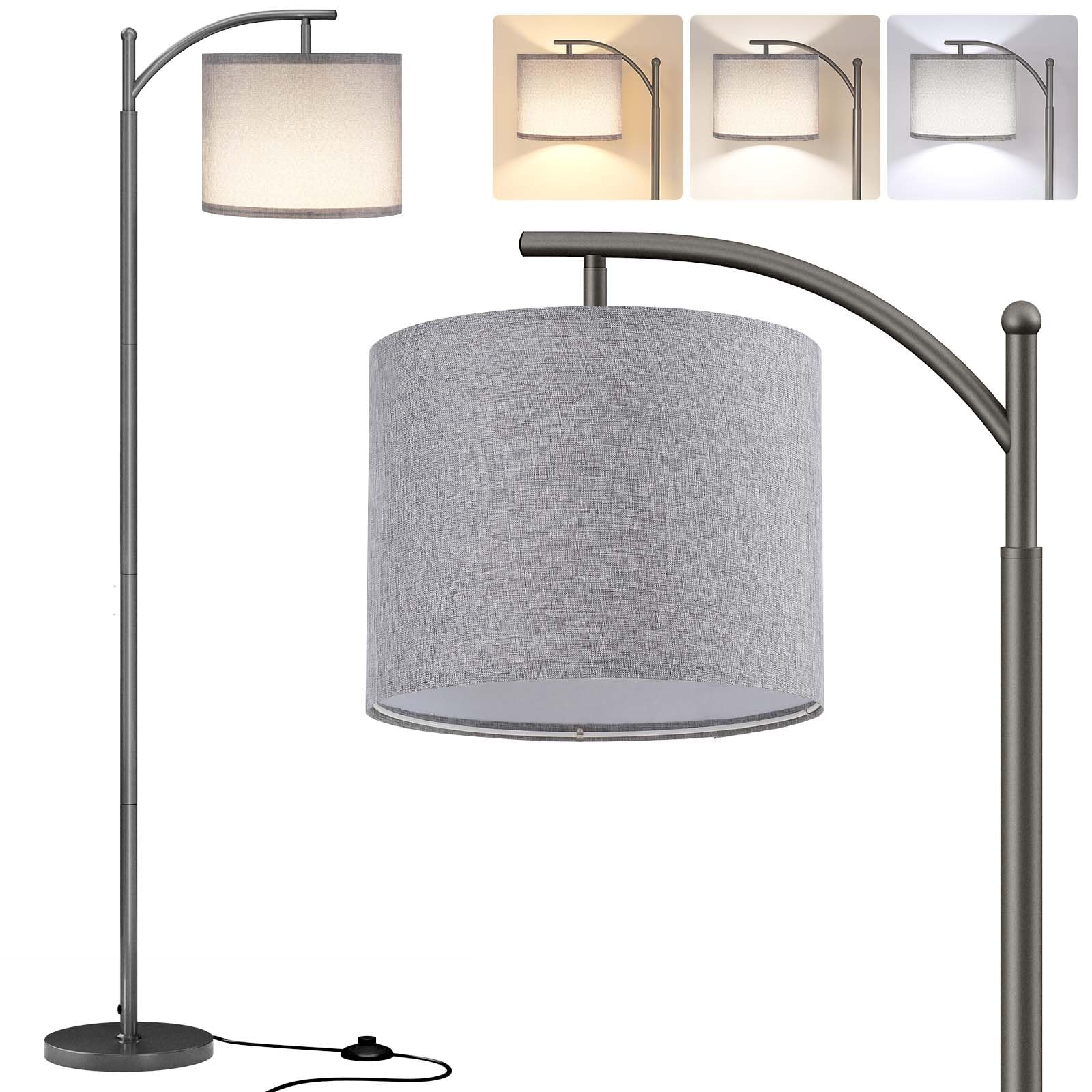 SUNMORY Arc Floor Lamp,Modern Floor Lamp with 3 Color Temperatures Bulb,Metal Standing Lamps with Adjustable Hanging Lampshade,Tall Floor Lamps for Living Room (Black)