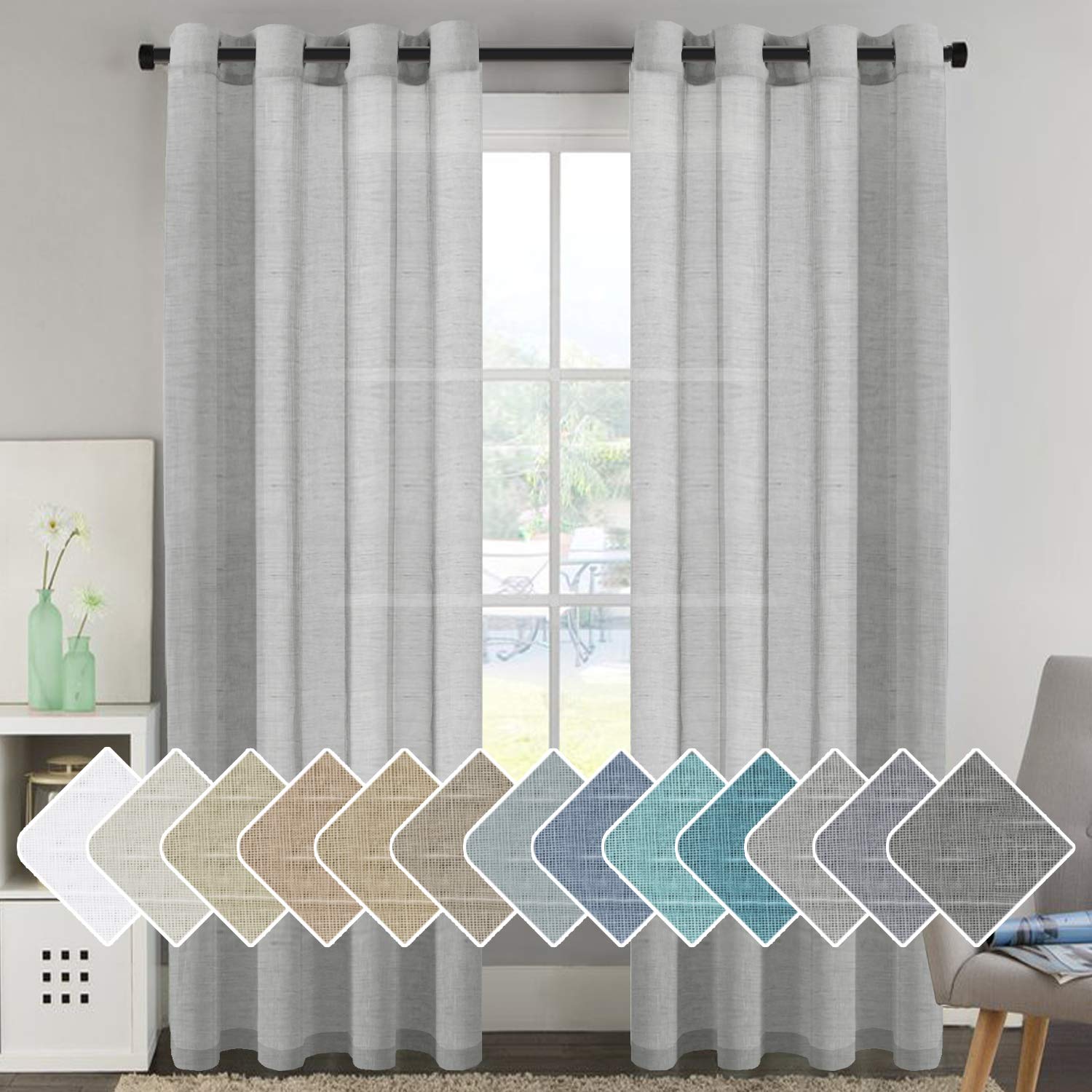 H.VERSAILTEX Linen Curtains Natural Linen Semi-Sheer Curtains 2 Panels Nickel Grommet Privacy Added Premium Soft Rich Material Drapes for Bedroom/Livingroom - 52x108 - Inch - Linen