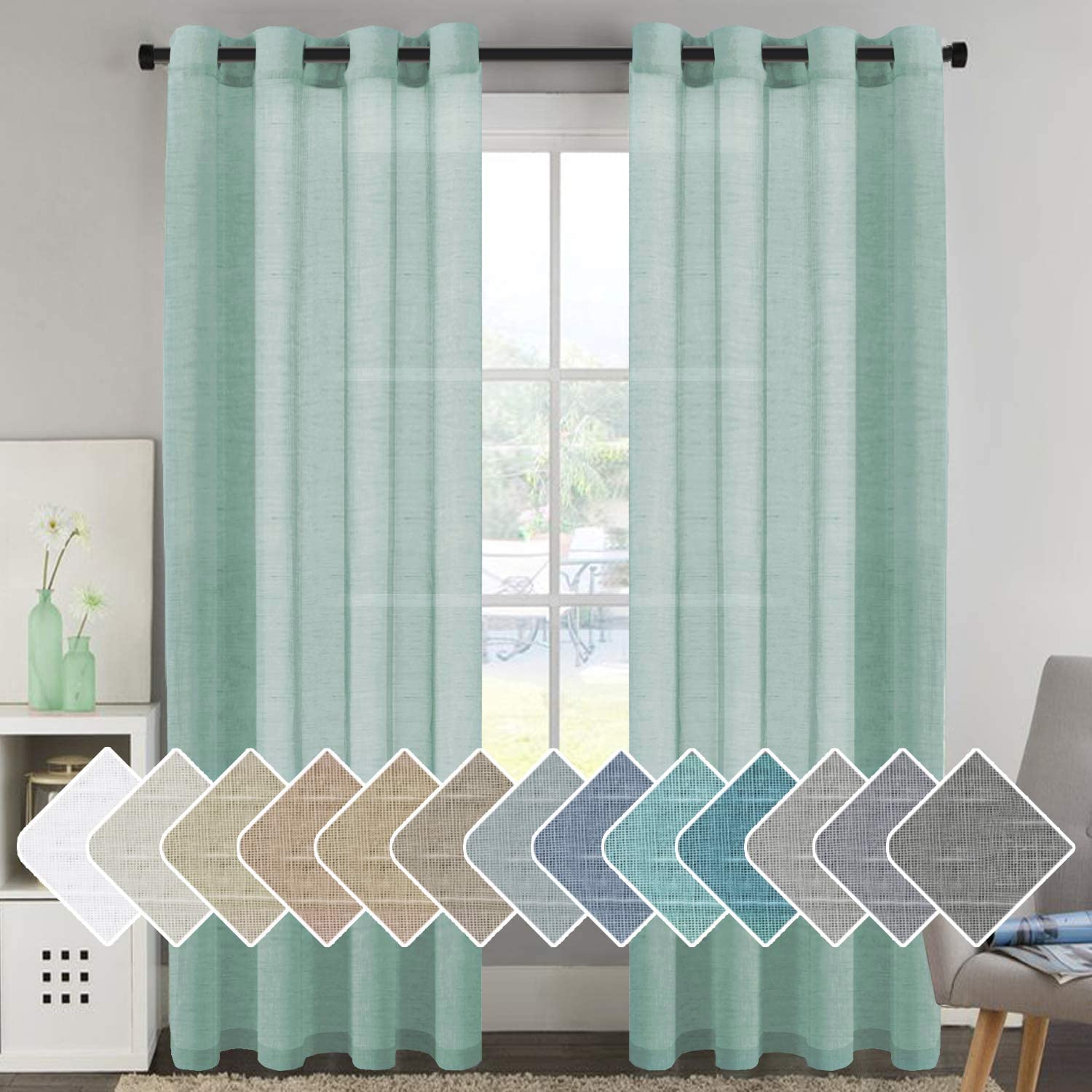 H.VERSAILTEX Linen Curtains Natural Linen Semi-Sheer Curtains 2 Panels Nickel Grommet Privacy Added Premium Soft Rich Material Drapes for Bedroom/Livingroom - 52x108 - Inch - Linen