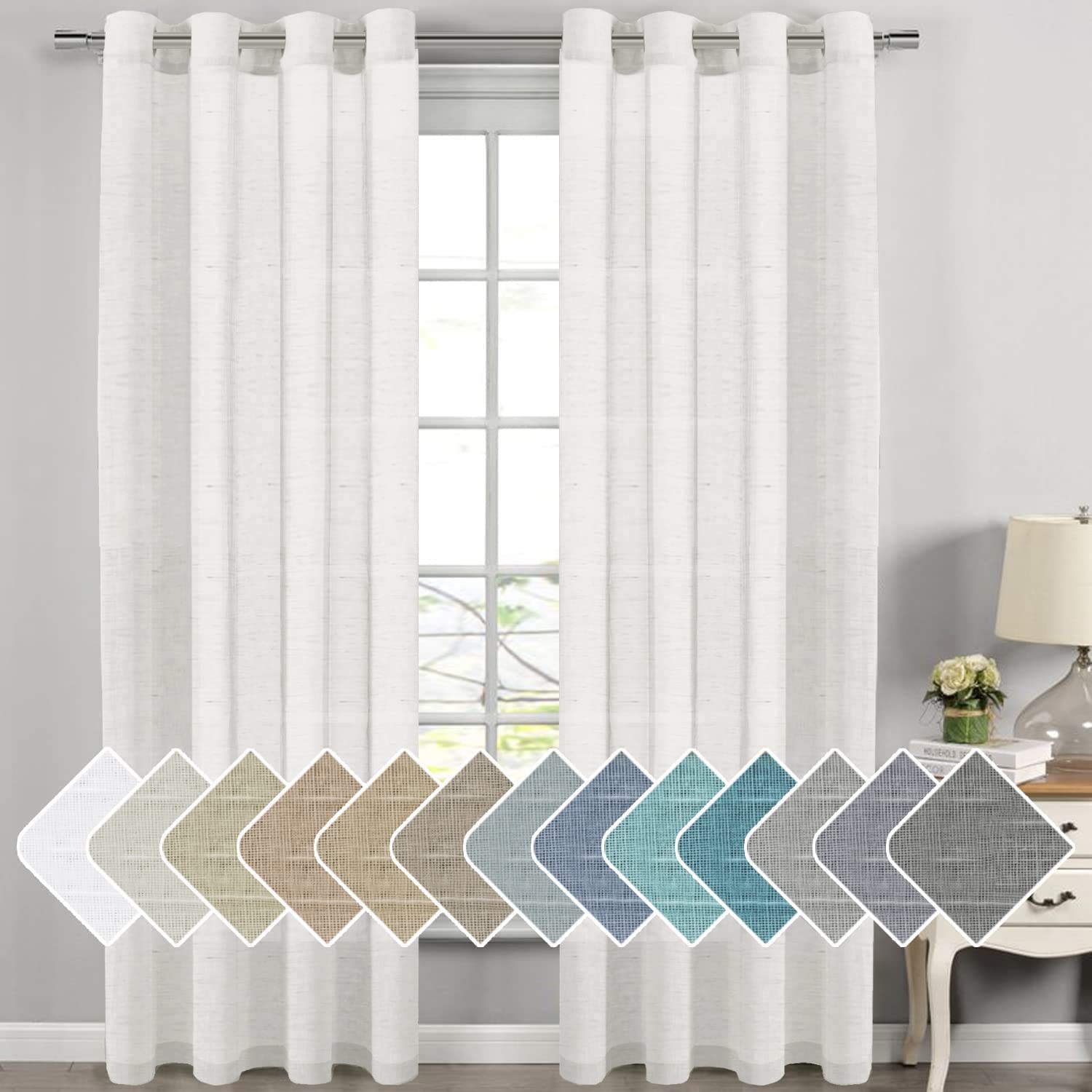 H.VERSAILTEX Linen Curtains Natural Linen Semi-Sheer Curtains 2 Panels Nickel Grommet Privacy Added Premium Soft Rich Material Drapes for Bedroom/Livingroom - 52x108 - Inch - Linen