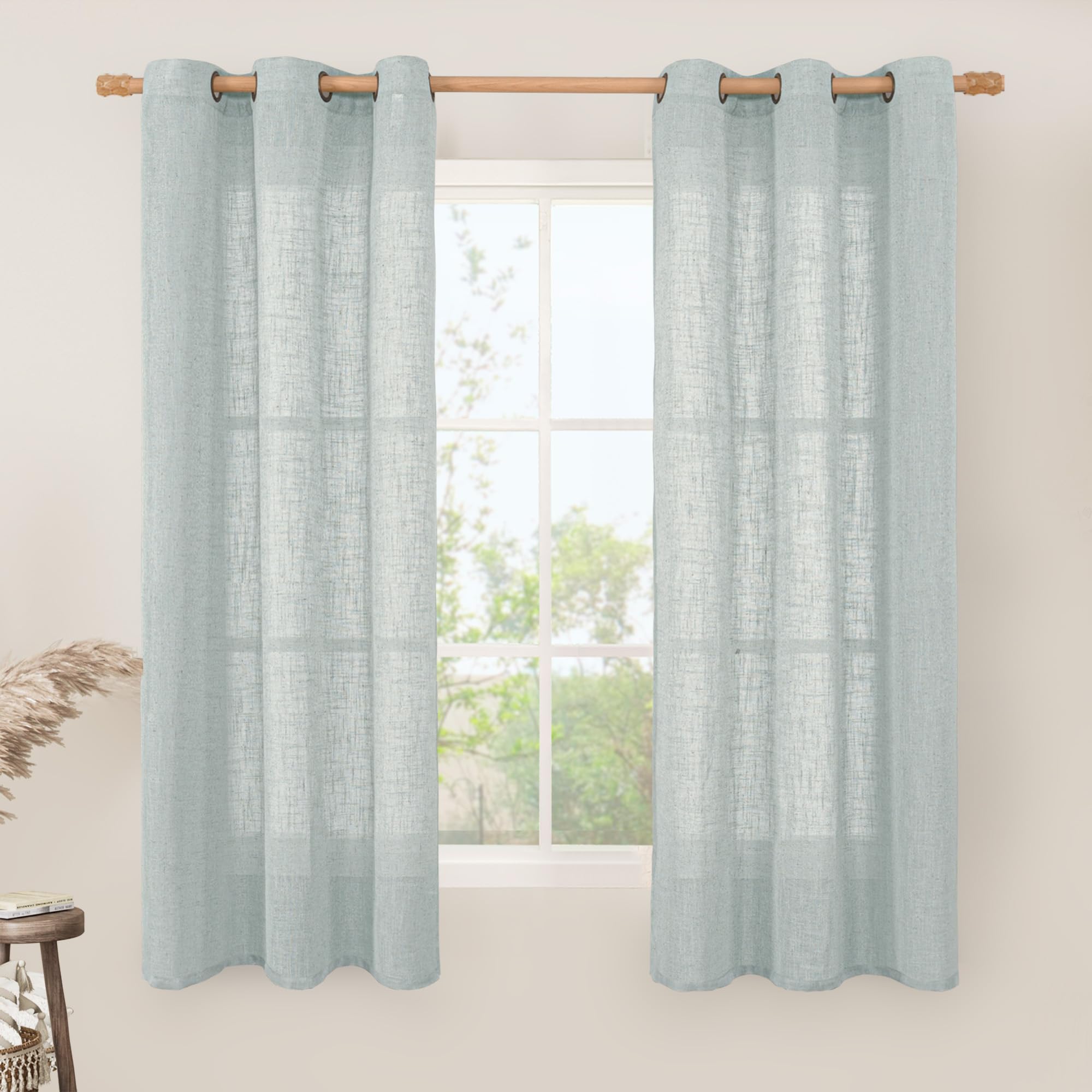 LAMIT Natural Cream Ivory Long Linen Curtains for Living Room, 108 inches Long Bronze Grommet Light Filtering Window Textured Neutral Sheer Drapes for Bedroom Farmhouse, 2 Panels, 52 x 108 Inch
