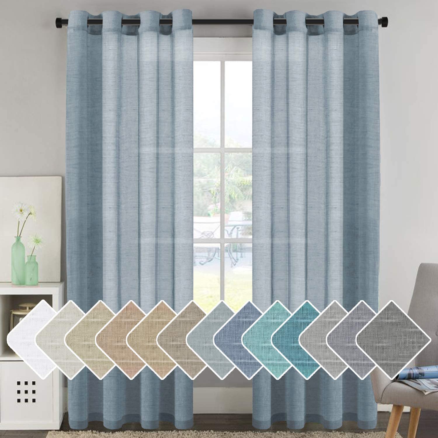 H.VERSAILTEX Linen Curtains Natural Linen Semi-Sheer Curtains 2 Panels Nickel Grommet Privacy Added Premium Soft Rich Material Drapes for Bedroom/Livingroom - 52x108 - Inch - Linen