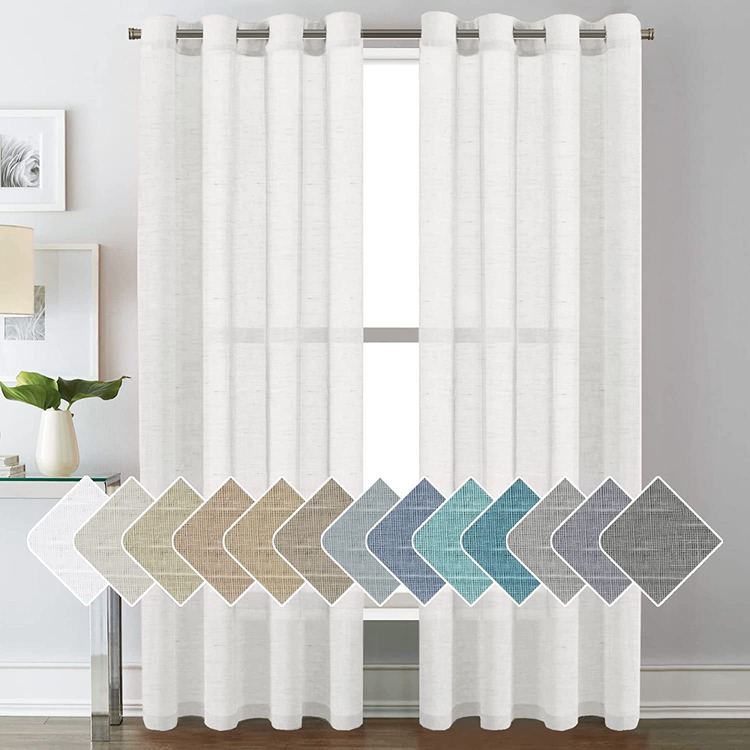 H.VERSAILTEX Linen Curtains Natural Linen Semi-Sheer Curtains 2 Panels Nickel Grommet Privacy Added Premium Soft Rich Material Drapes for Bedroom/Livingroom - 52x108 - Inch - Linen