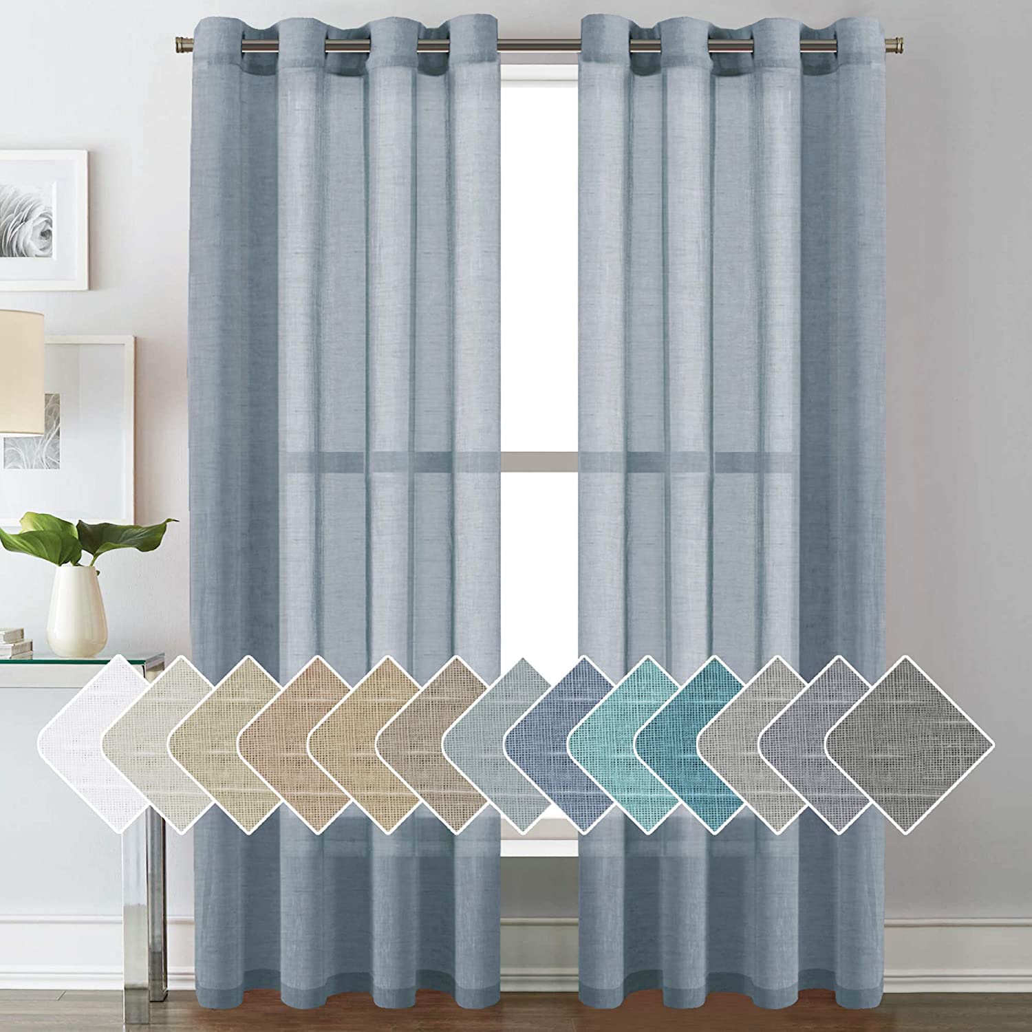 H.VERSAILTEX Linen Curtains Natural Linen Semi-Sheer Curtains 2 Panels Nickel Grommet Privacy Added Premium Soft Rich Material Drapes for Bedroom/Livingroom - 52x108 - Inch - Linen