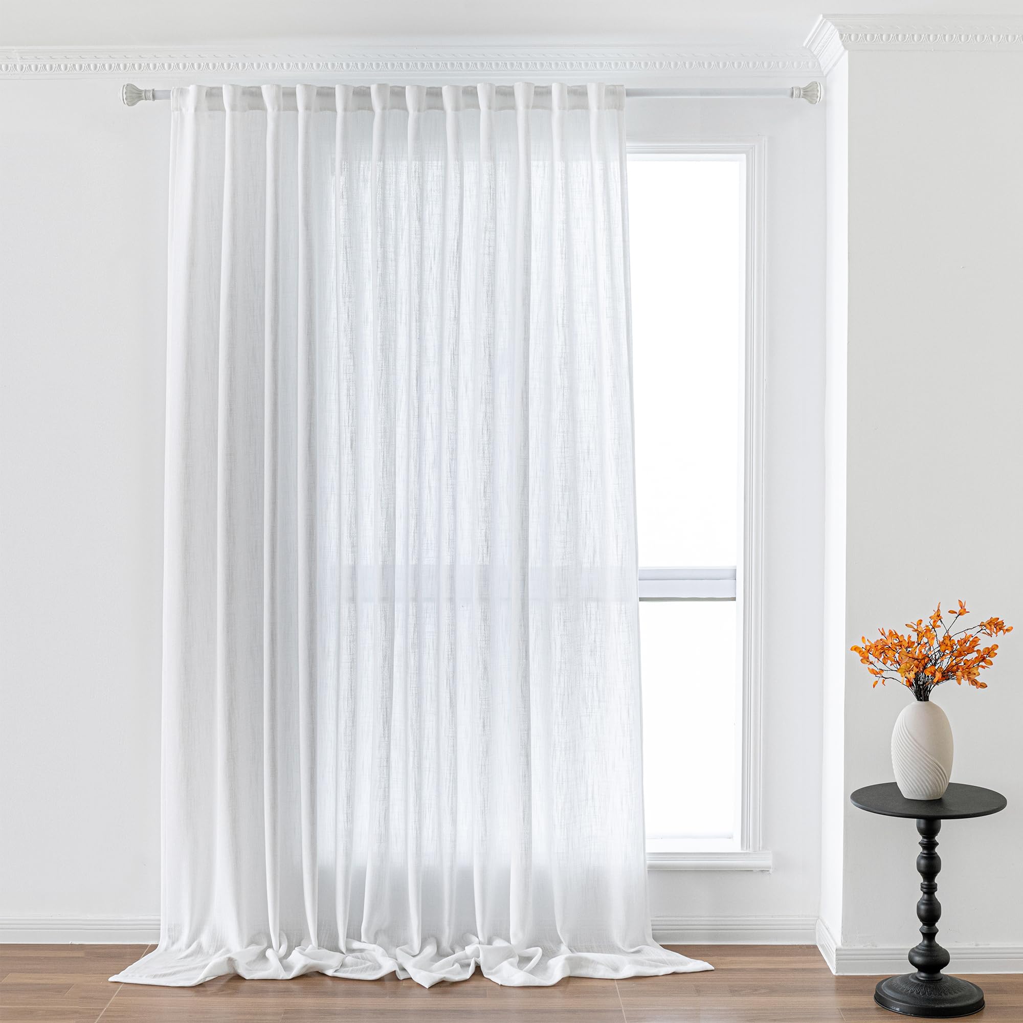 MYSKY HOME Country Curtains for Sliding Glass Door, Back Tab Semi Sheer Curtain Panels Extra Long Floor Length Drapes Linen Texture Soft Touch, 50x108 Inch, Linen, Set of 2