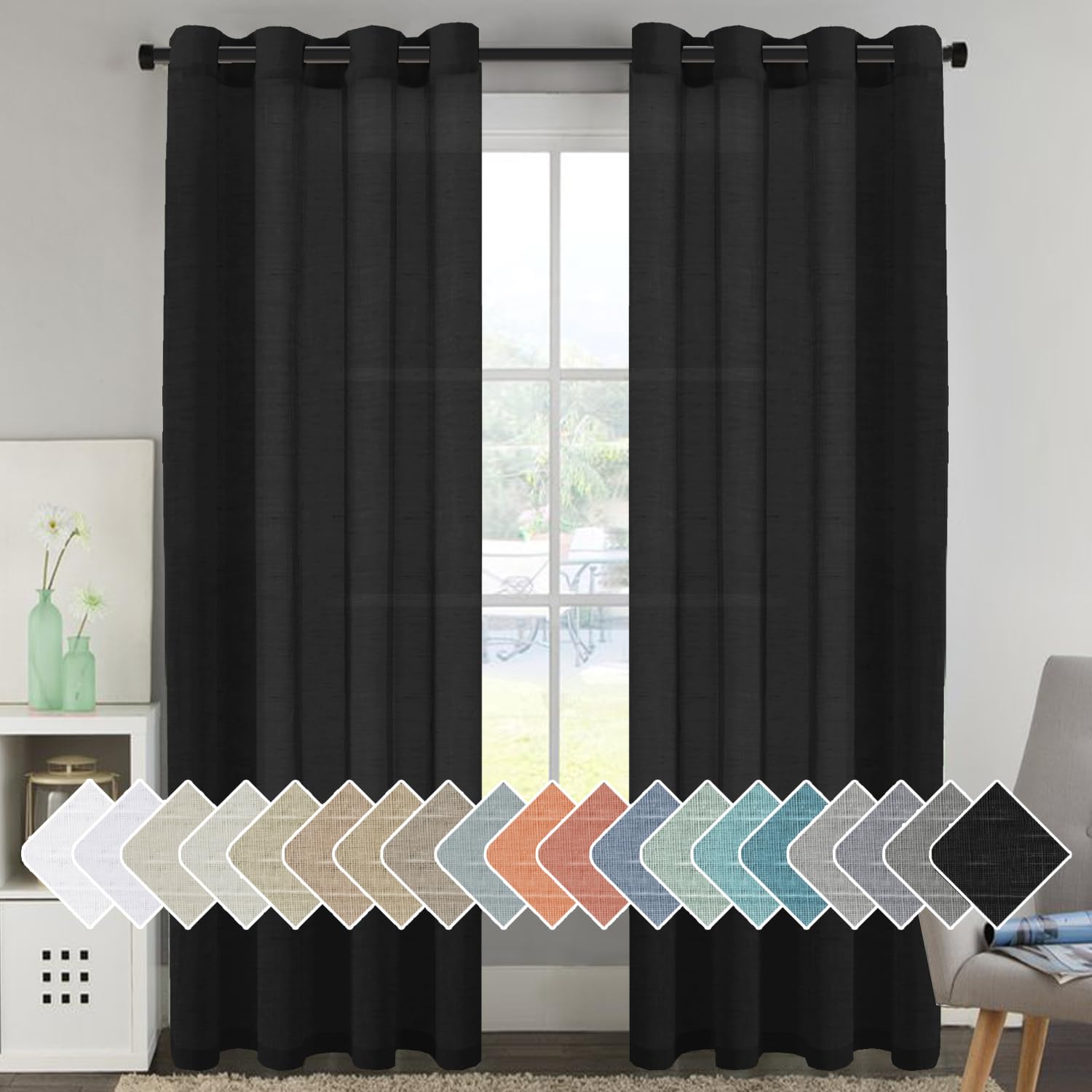 H.VERSAILTEX Linen Curtains Natural Linen Semi-Sheer Curtains 2 Panels Nickel Grommet Privacy Added Premium Soft Rich Material Drapes for Bedroom/Livingroom - 52x108 - Inch - Linen