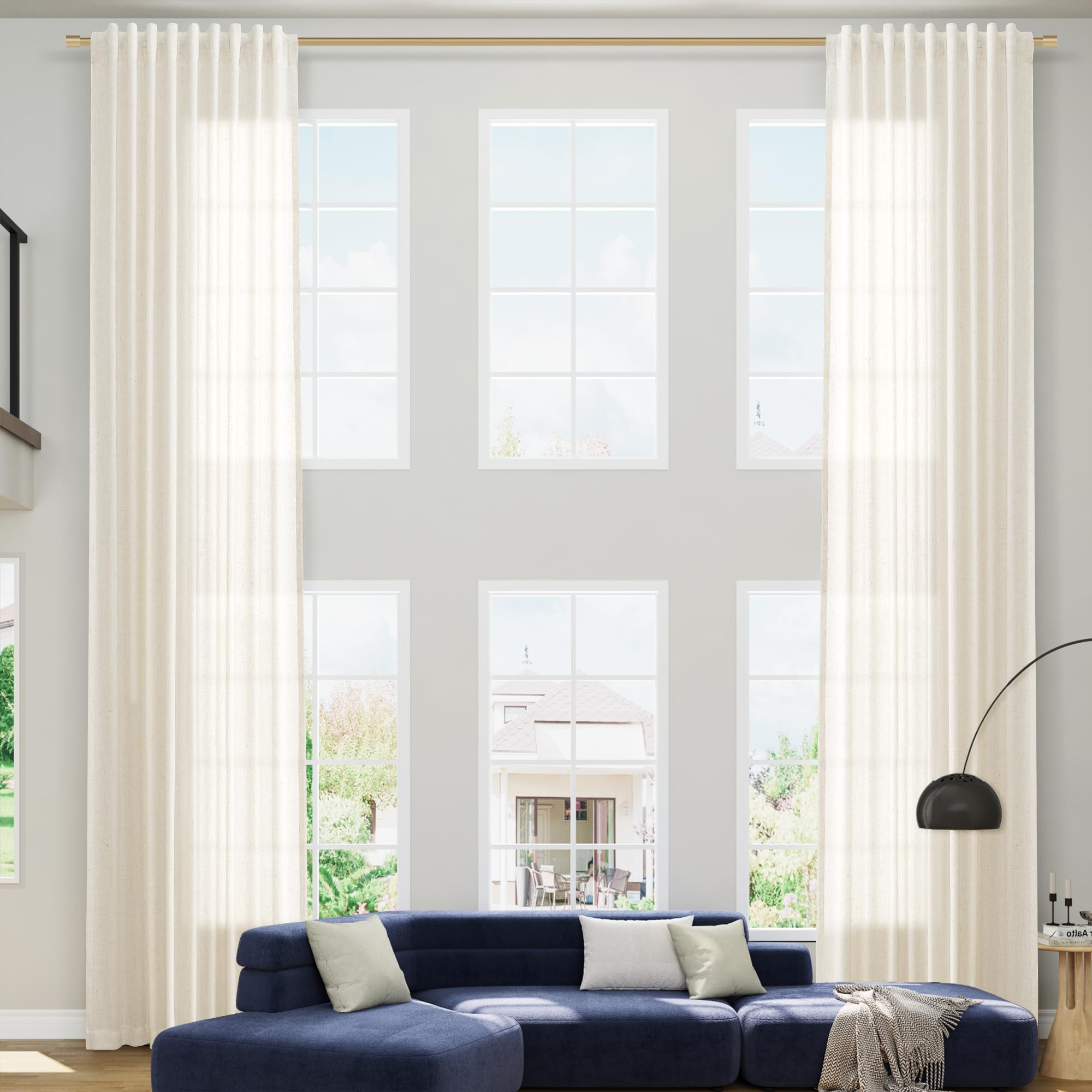 Nanspring Linen Curtains 80 Inches Long for Living Room Semi Sheer Light Filtering Curtain Back Tab Neutral Boho Modern Farmhouse Window Drapes for Bedroom 52x80 2 Panels Cream Ivory Beige Natural