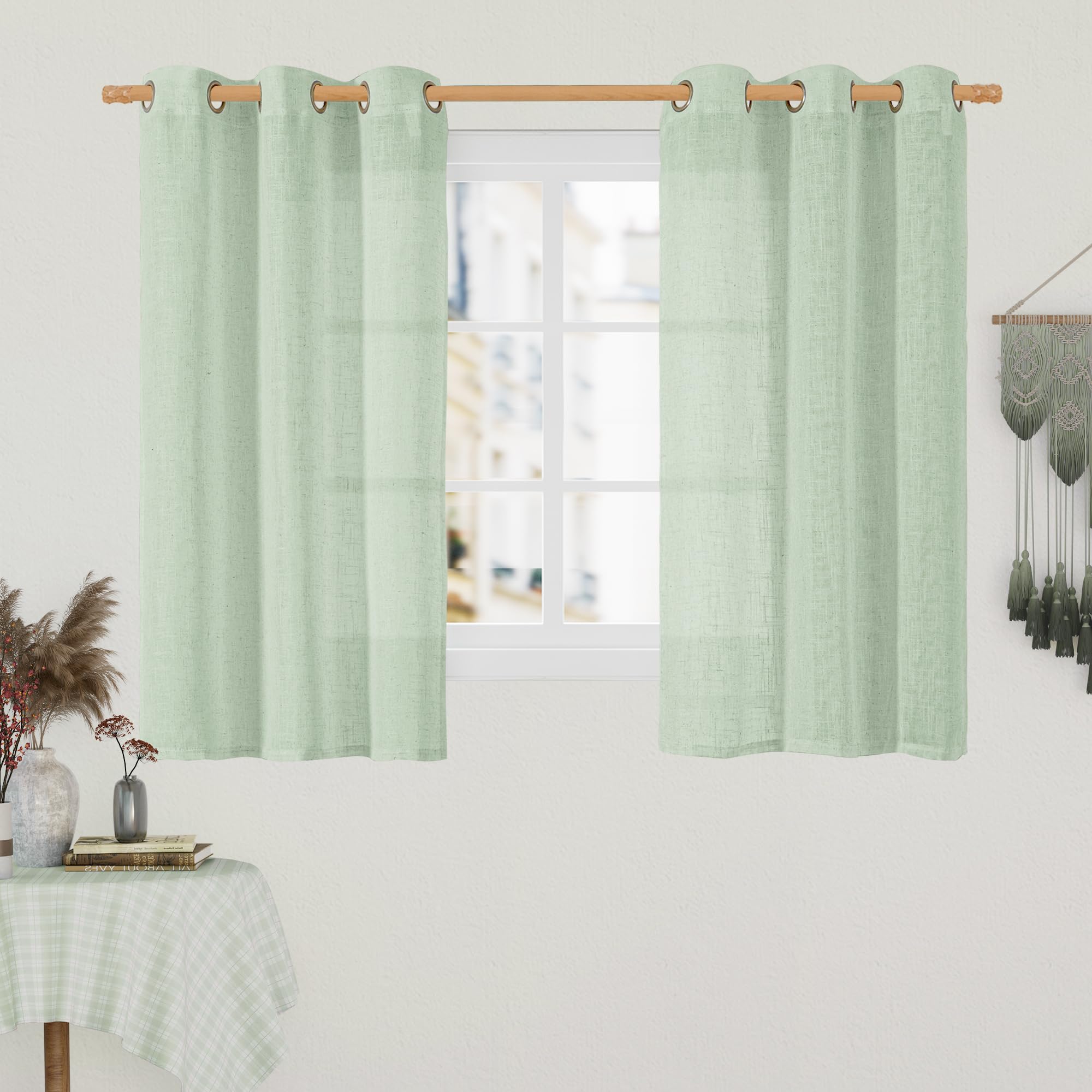 LAMIT Natural Cream Ivory Long Linen Curtains for Living Room, 108 inches Long Bronze Grommet Light Filtering Window Textured Neutral Sheer Drapes for Bedroom Farmhouse, 2 Panels, 52 x 108 Inch