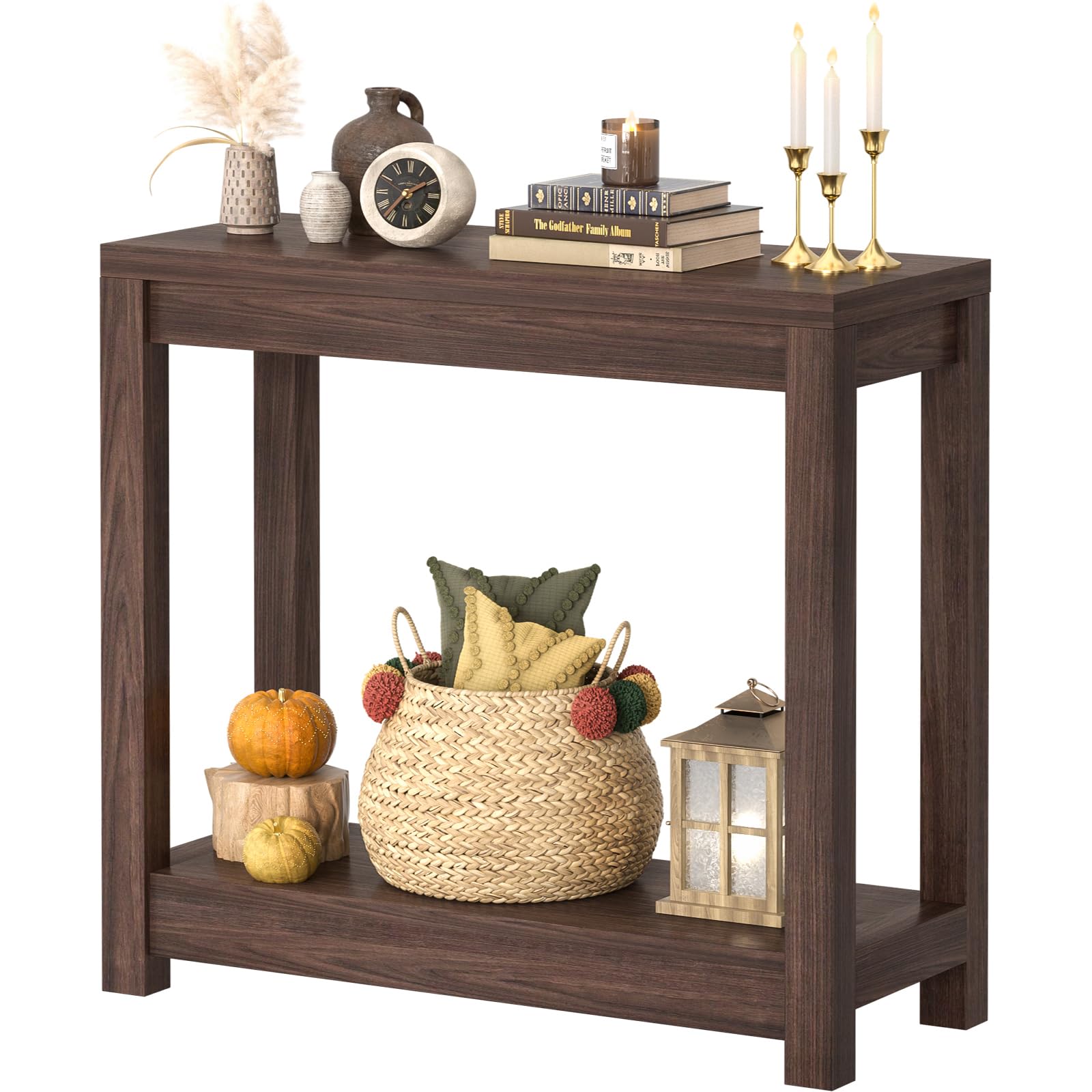 Besiost 32" Black Grain Wood Narrow Entryway Table with Shelf Storage & Simple Assembly