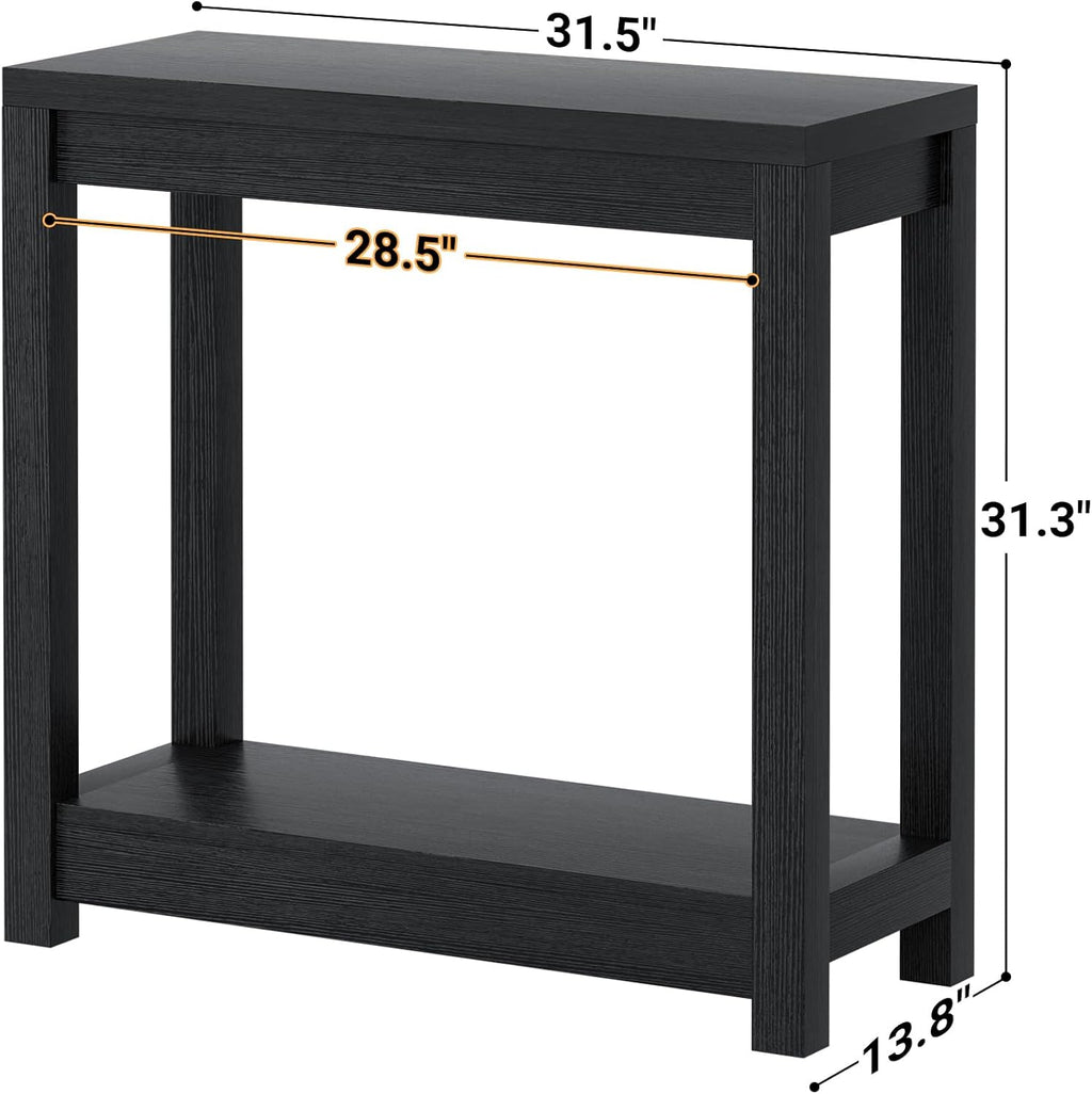 Besiost 32" Black Grain Wood Narrow Entryway Table with Shelf Storage & Simple Assembly