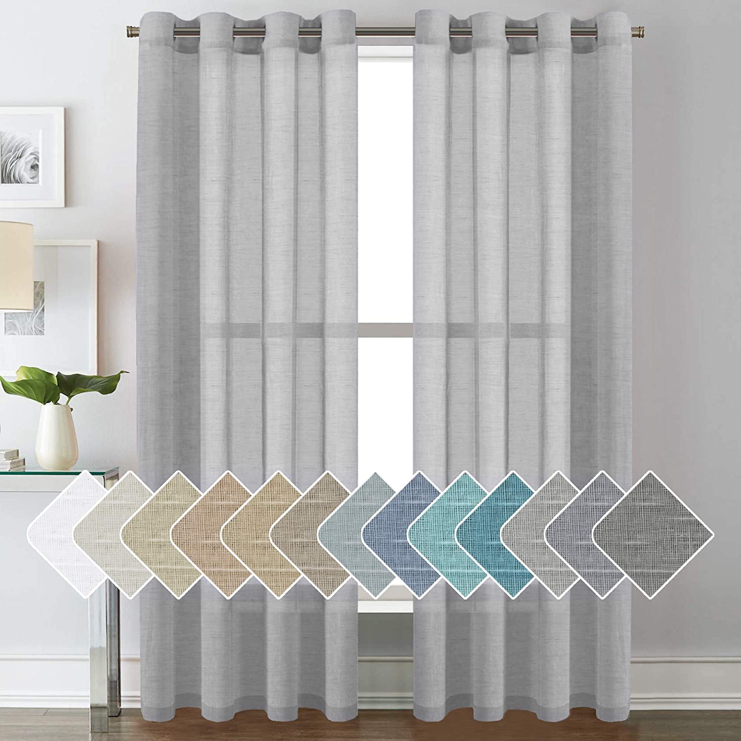 H.VERSAILTEX Linen Curtains Natural Linen Semi-Sheer Curtains 2 Panels Nickel Grommet Privacy Added Premium Soft Rich Material Drapes for Bedroom/Livingroom - 52x108 - Inch - Linen