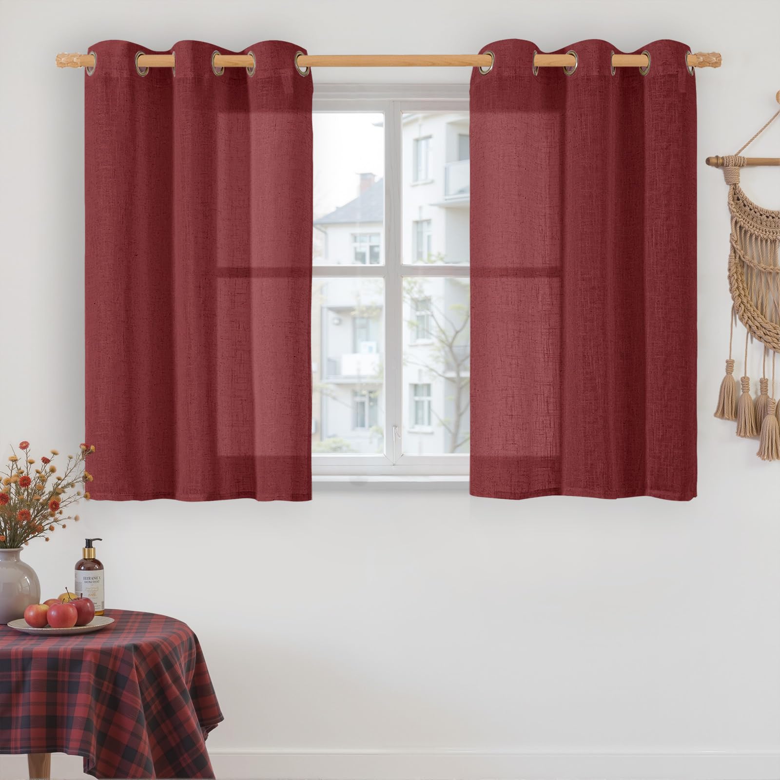 LAMIT Natural Cream Ivory Long Linen Curtains for Living Room, 108 inches Long Bronze Grommet Light Filtering Window Textured Neutral Sheer Drapes for Bedroom Farmhouse, 2 Panels, 52 x 108 Inch