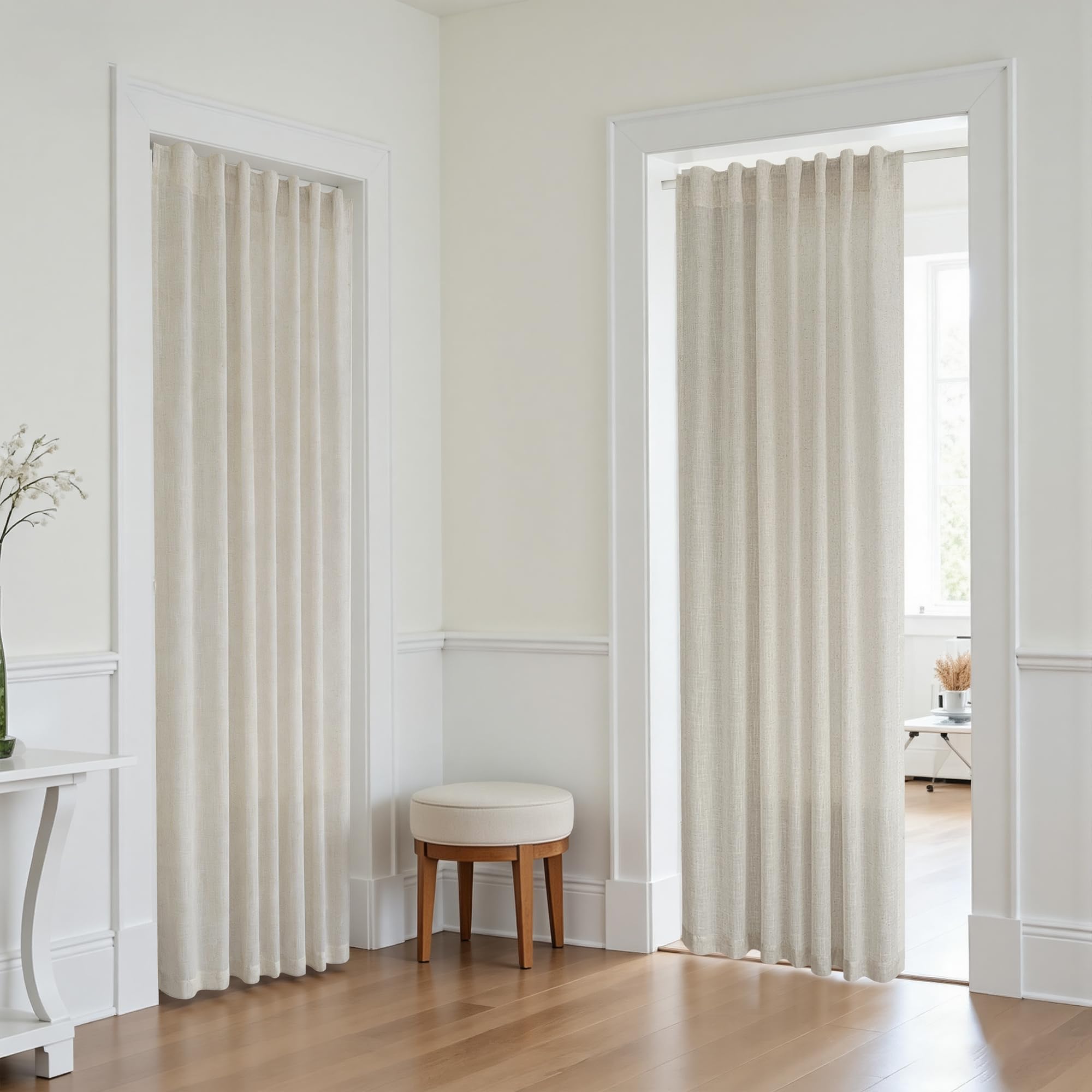 KOUFALL 92 Inch Curtains for Living Room 2 Panels Set,Light Filtering Farmhouse Boho Linen Semi Sheer Curtain Drapes 92 Inches Long for Bedroom,Cream Ivory