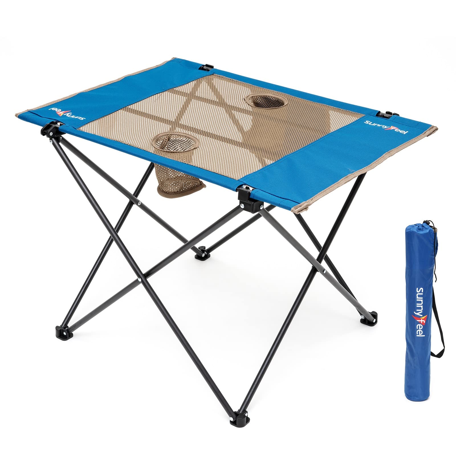 SUNNYFEEL Folding Camping Table - Lightweight Aluminum Portable Picnic Table, 18.5x18.5x24.5 Inch for Cooking, Beach, Hiking, Travel, Fishing, BBQ, Indoor Outdoor Small Foldable Camp Tables