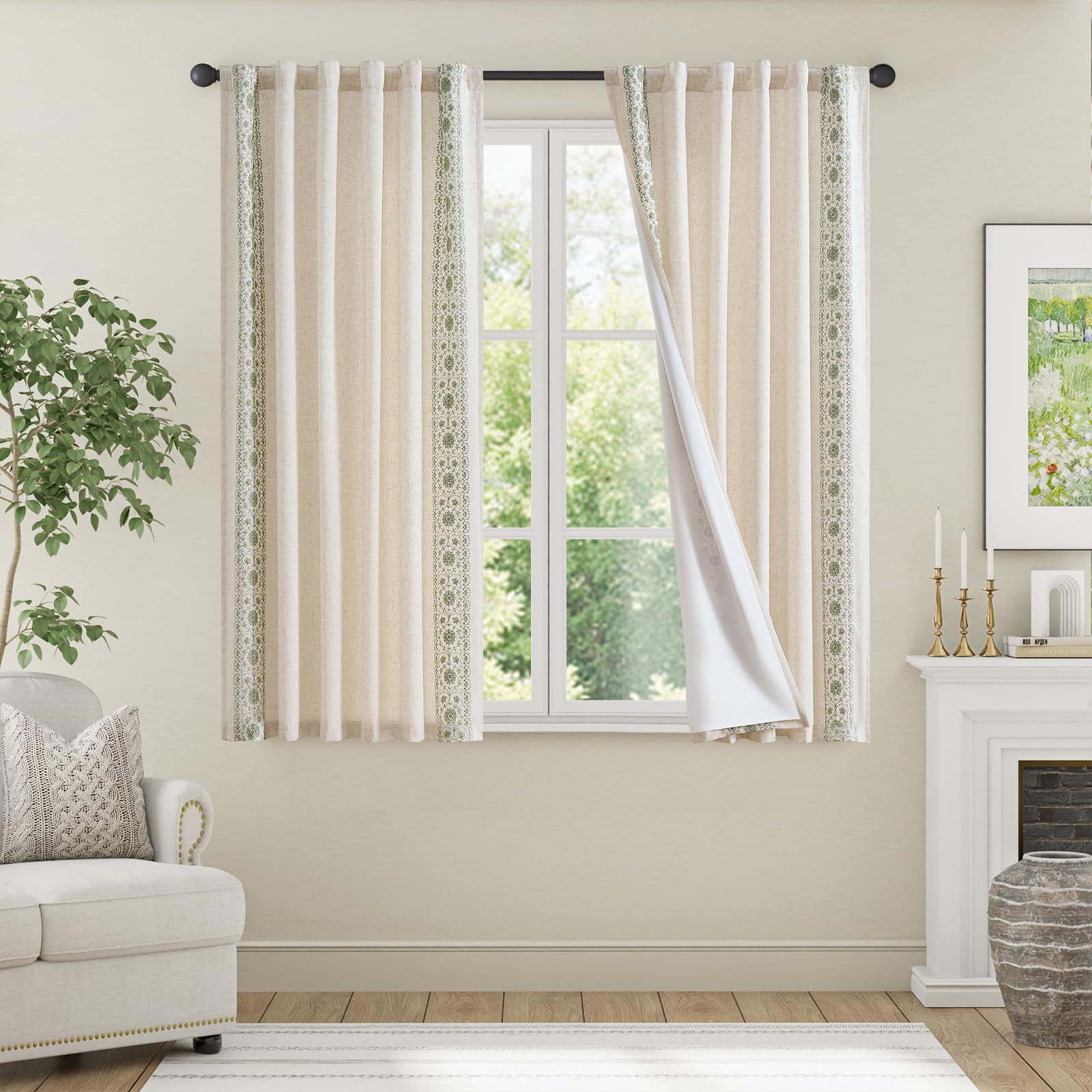 jinchan Weslie Beige Floral Sheer Curtains for Living Room 84 Inch Long Embroidered Voile Farmhouse Linen Curtains for Bedroom Ivory Flower Patterned Cottage Core Window Drapes 2 Panels Ivory on Beige