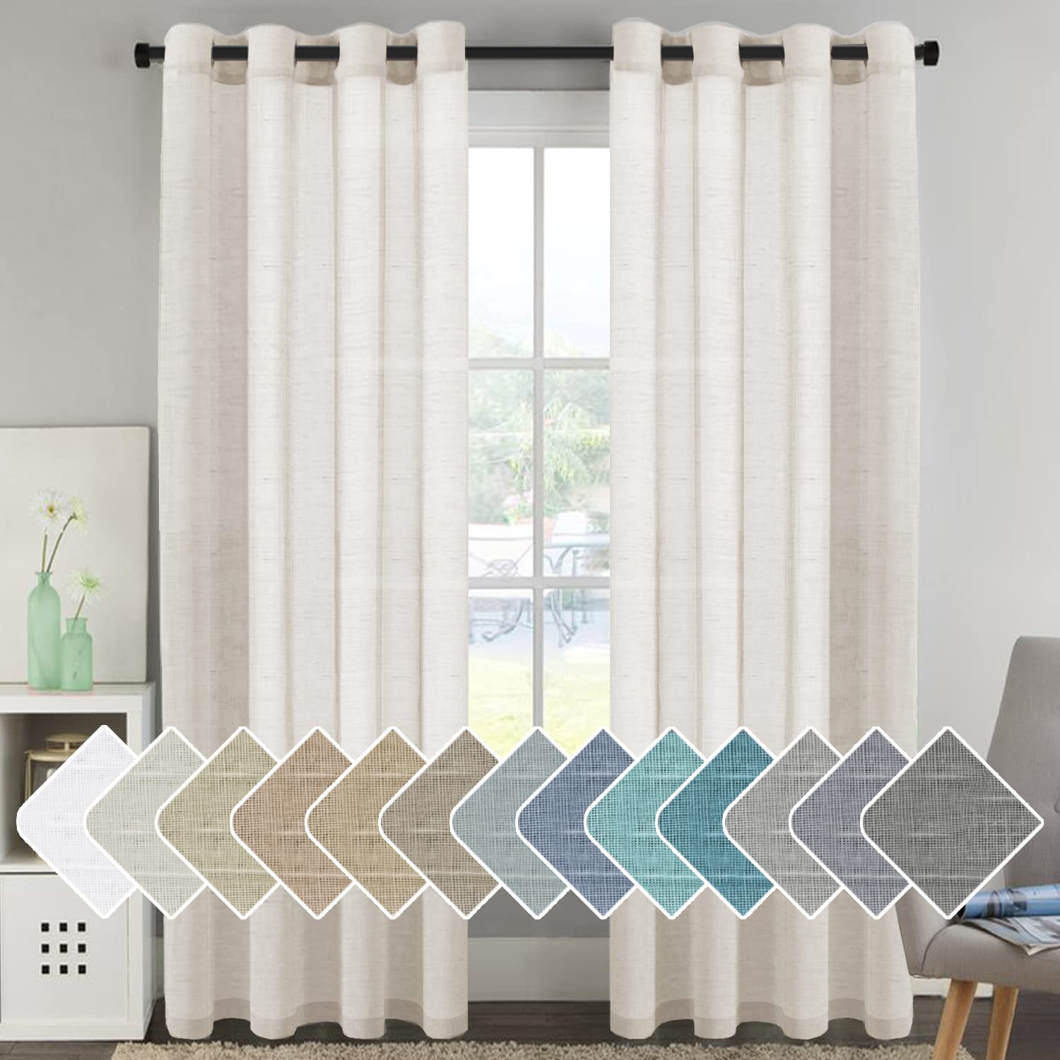 H.VERSAILTEX Linen Curtains Natural Linen Semi-Sheer Curtains 2 Panels Nickel Grommet Privacy Added Premium Soft Rich Material Drapes for Bedroom/Livingroom - 52x108 - Inch - Linen