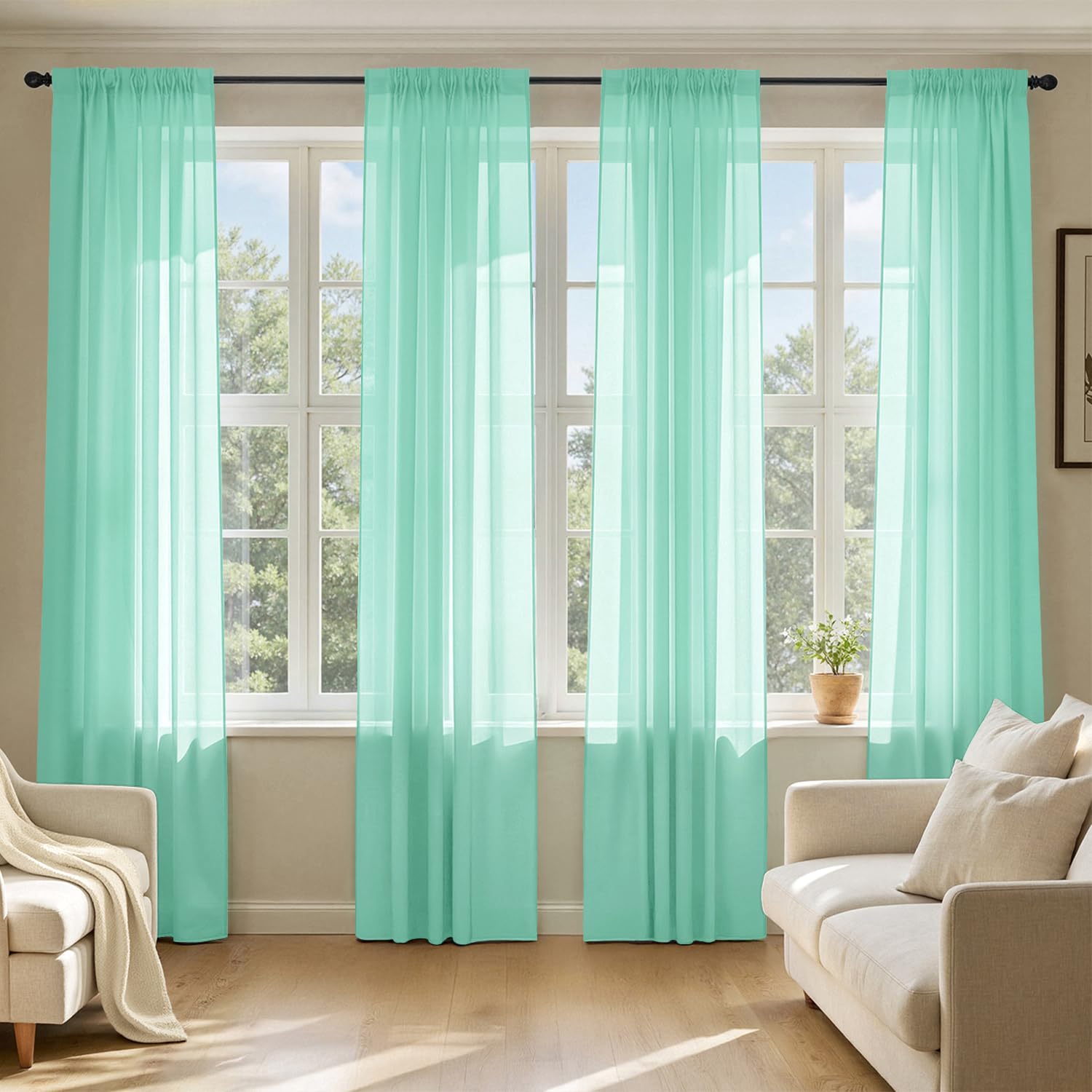 MIULEE White Sheer Curtains 105 Inches Long, 4 Panels Set, Light Filtering Voile Rod Pocket Drapes, Airy Soft Fabric Window Treatments for Living Room and Bedroom, 42 x 105 Inches