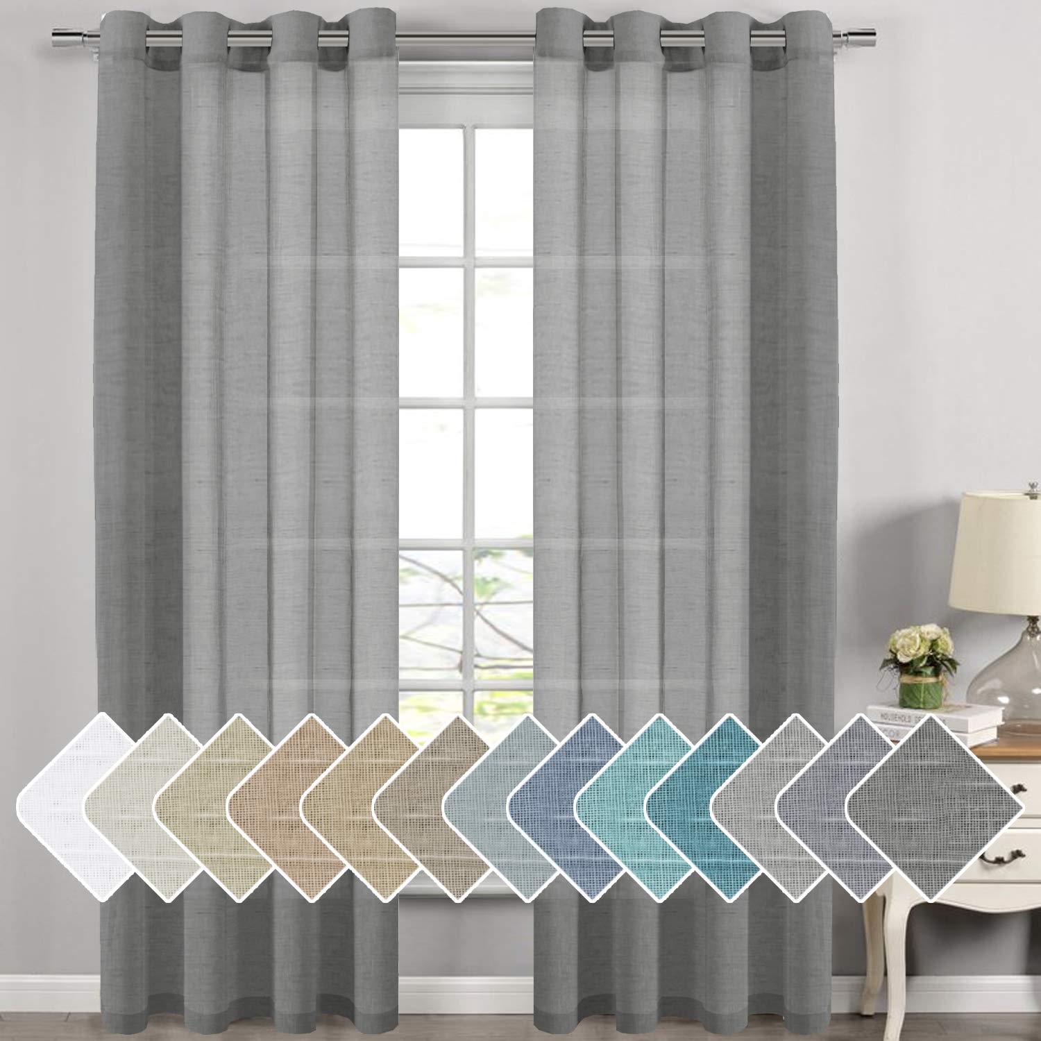 H.VERSAILTEX Linen Curtains Natural Linen Semi-Sheer Curtains 2 Panels Nickel Grommet Privacy Added Premium Soft Rich Material Drapes for Bedroom/Livingroom - 52x108 - Inch - Linen