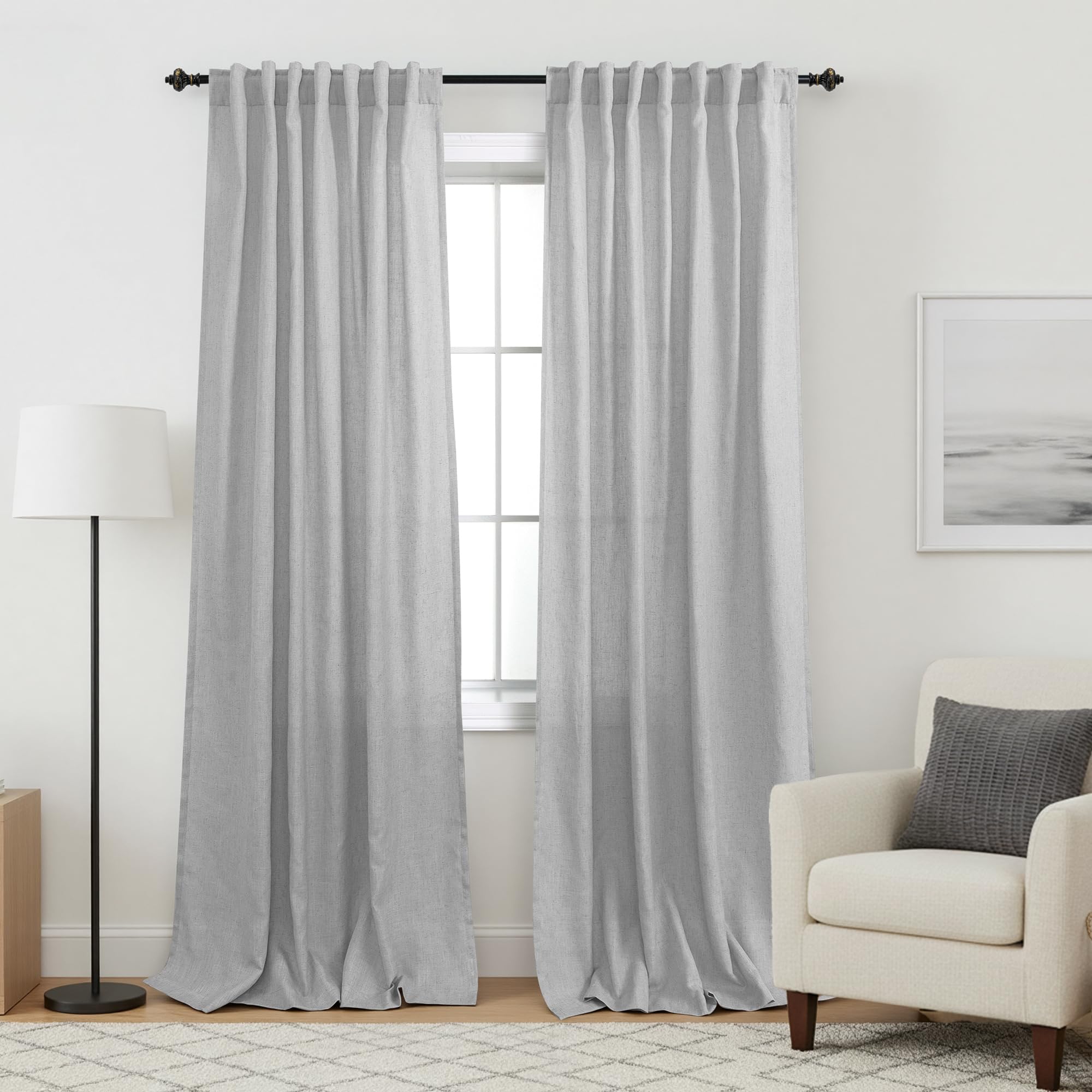 KOUFALL 92 Inch Curtains for Living Room 2 Panels Set,Light Filtering Farmhouse Boho Linen Semi Sheer Curtain Drapes 92 Inches Long for Bedroom,Cream Ivory