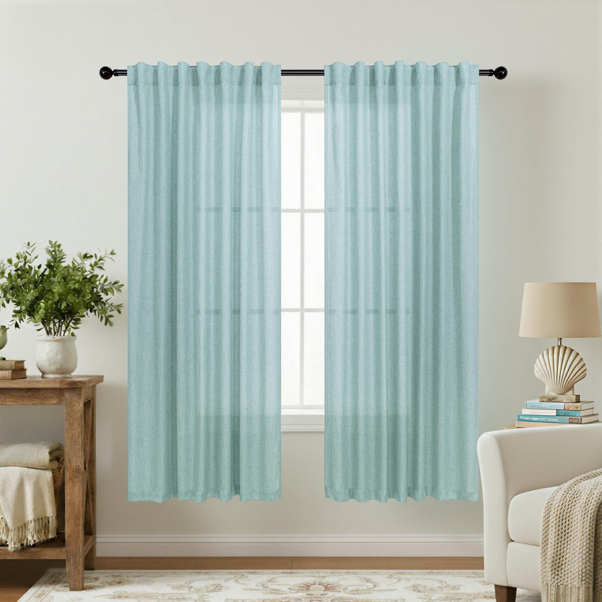 KOUFALL 92 Inch Curtains for Living Room 2 Panels Set,Light Filtering Farmhouse Boho Linen Semi Sheer Curtain Drapes 92 Inches Long for Bedroom,Cream Ivory