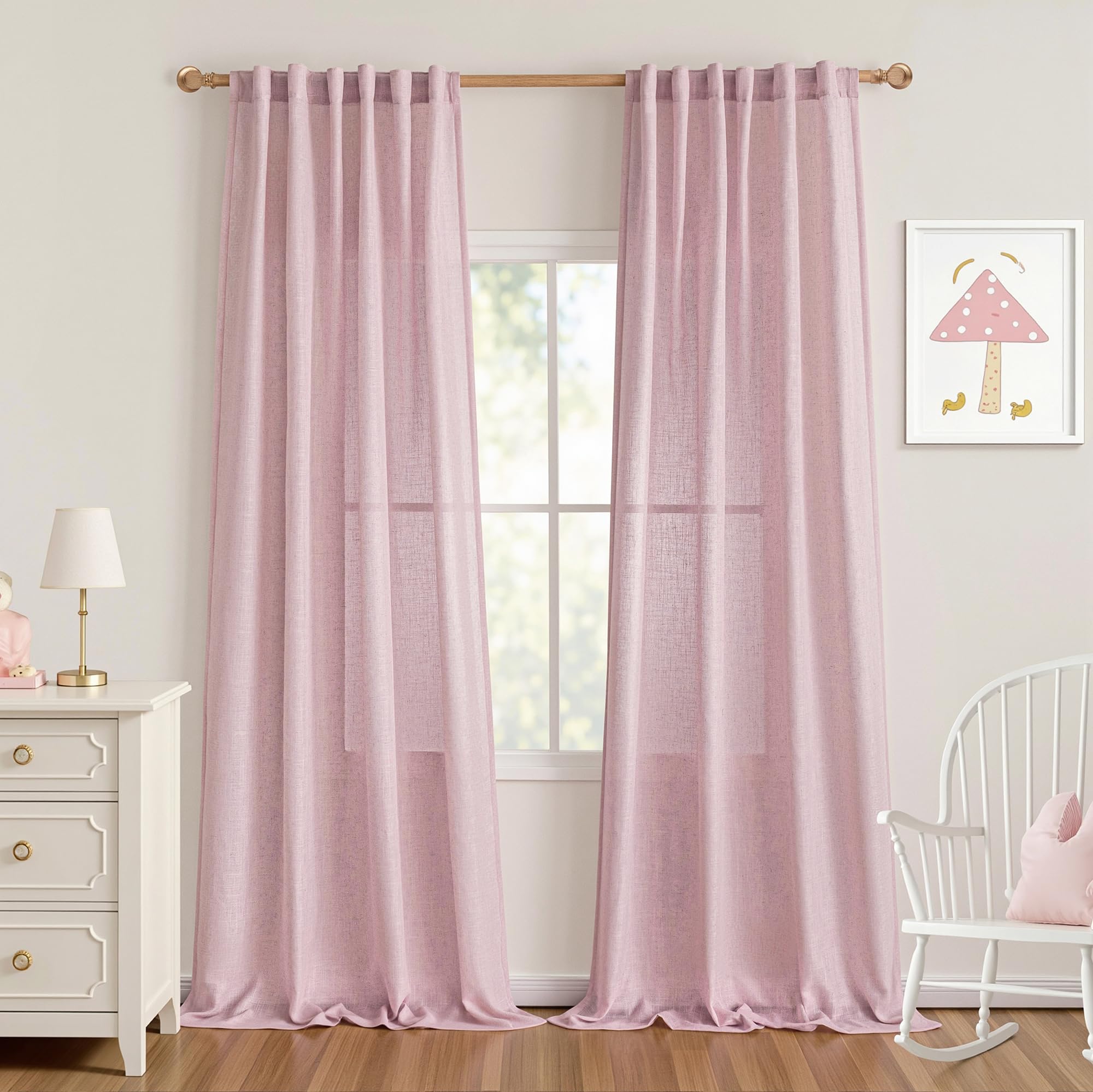 MYSKY HOME Country Curtains for Sliding Glass Door, Back Tab Semi Sheer Curtain Panels Extra Long Floor Length Drapes Linen Texture Soft Touch, 50x108 Inch, Linen, Set of 2