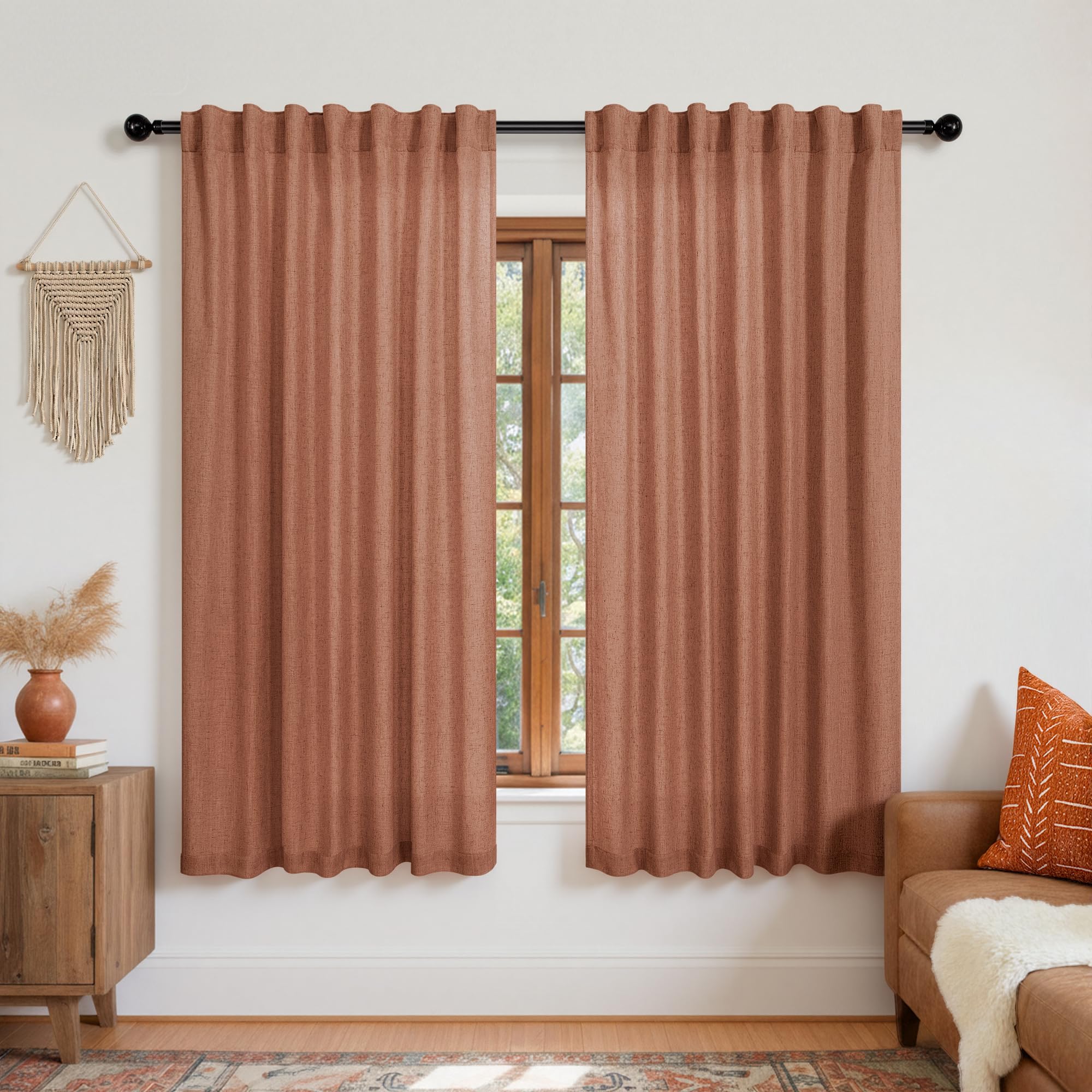 KOUFALL 92 Inch Curtains for Living Room 2 Panels Set,Light Filtering Farmhouse Boho Linen Semi Sheer Curtain Drapes 92 Inches Long for Bedroom,Cream Ivory