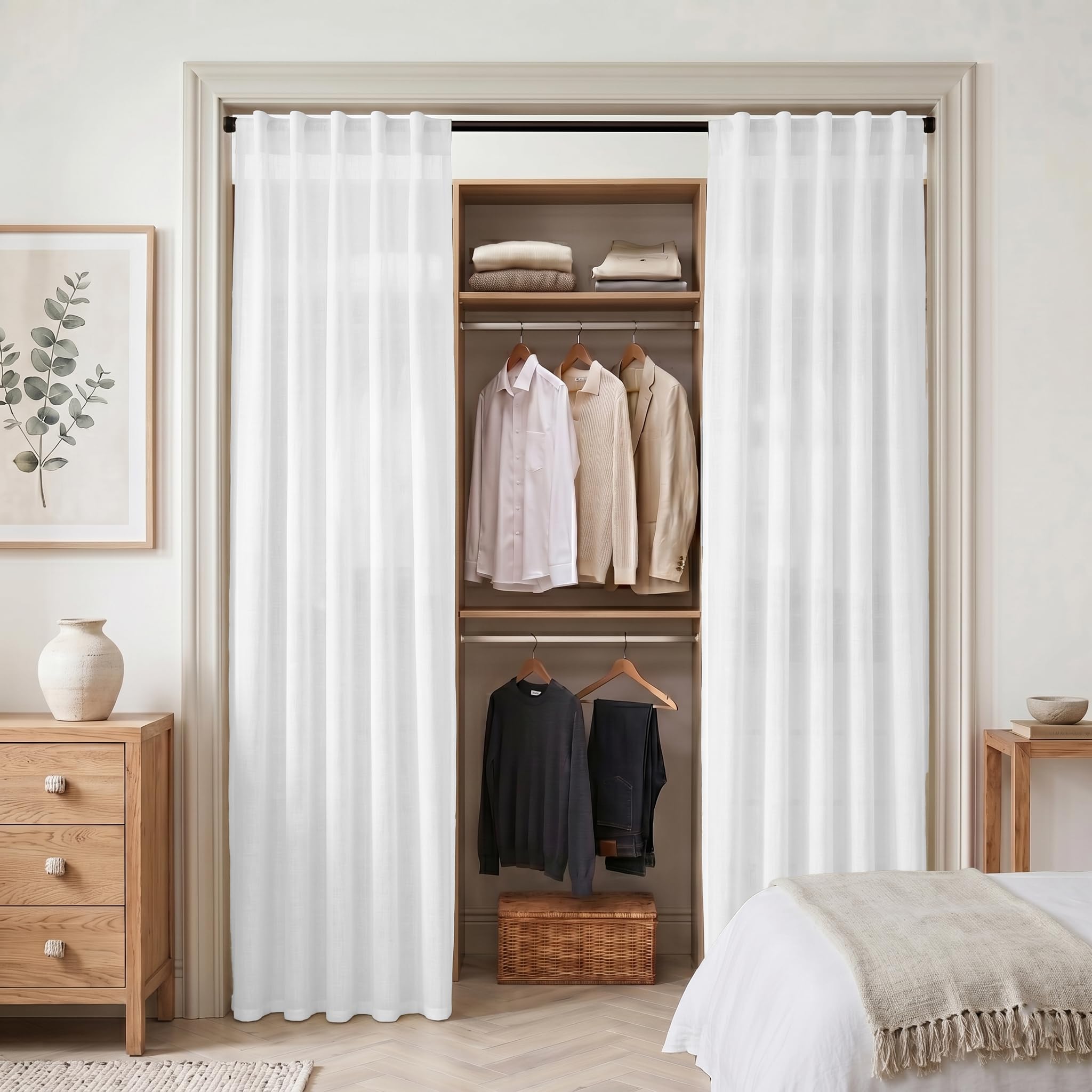 XTMYI 90 Inches Long Sheer Linen Curtains 2 Panels Set,Hook Tape Back Tab Semi Sheer Cotton Blend Fabric Modern Cottage Core Cottagecore Curtain Drapes for Living Room Bedroom,50x90 in Length