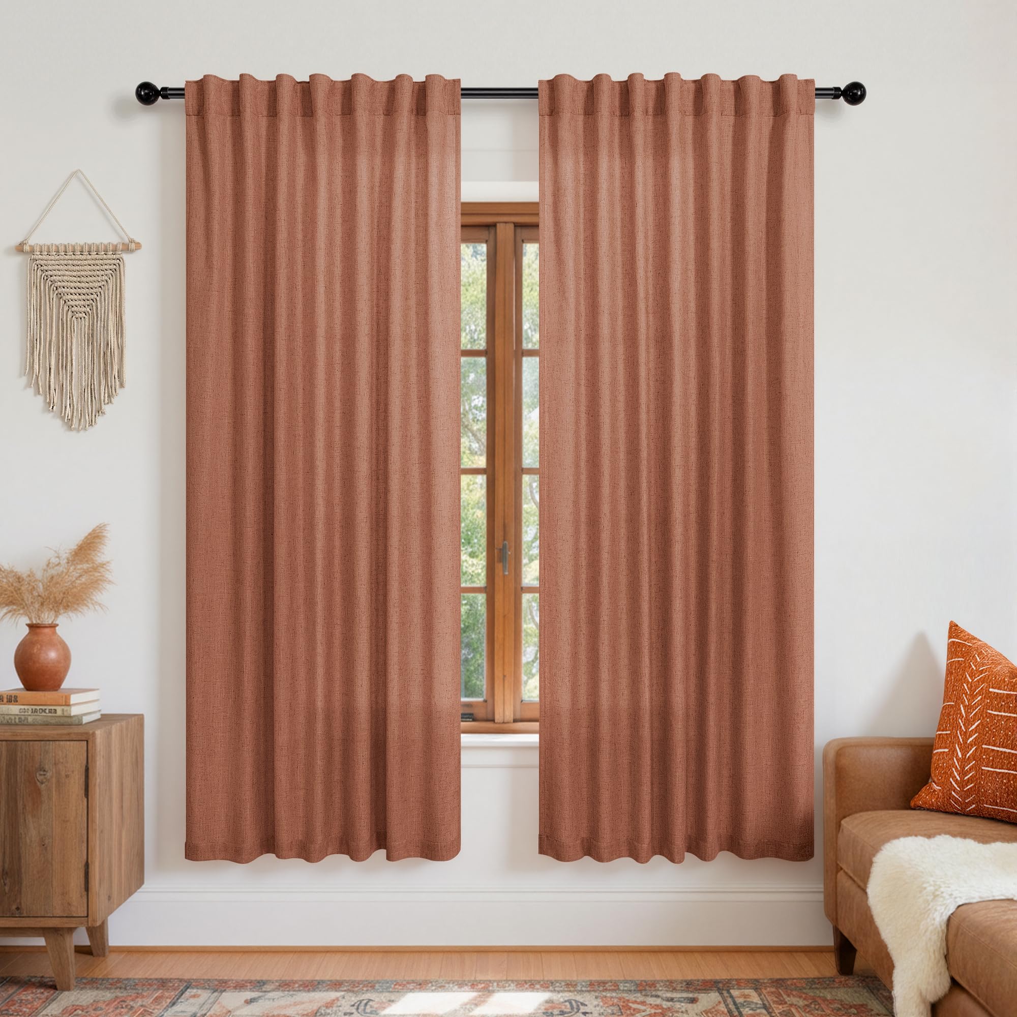 KOUFALL 92 Inch Curtains for Living Room 2 Panels Set,Light Filtering Farmhouse Boho Linen Semi Sheer Curtain Drapes 92 Inches Long for Bedroom,Cream Ivory