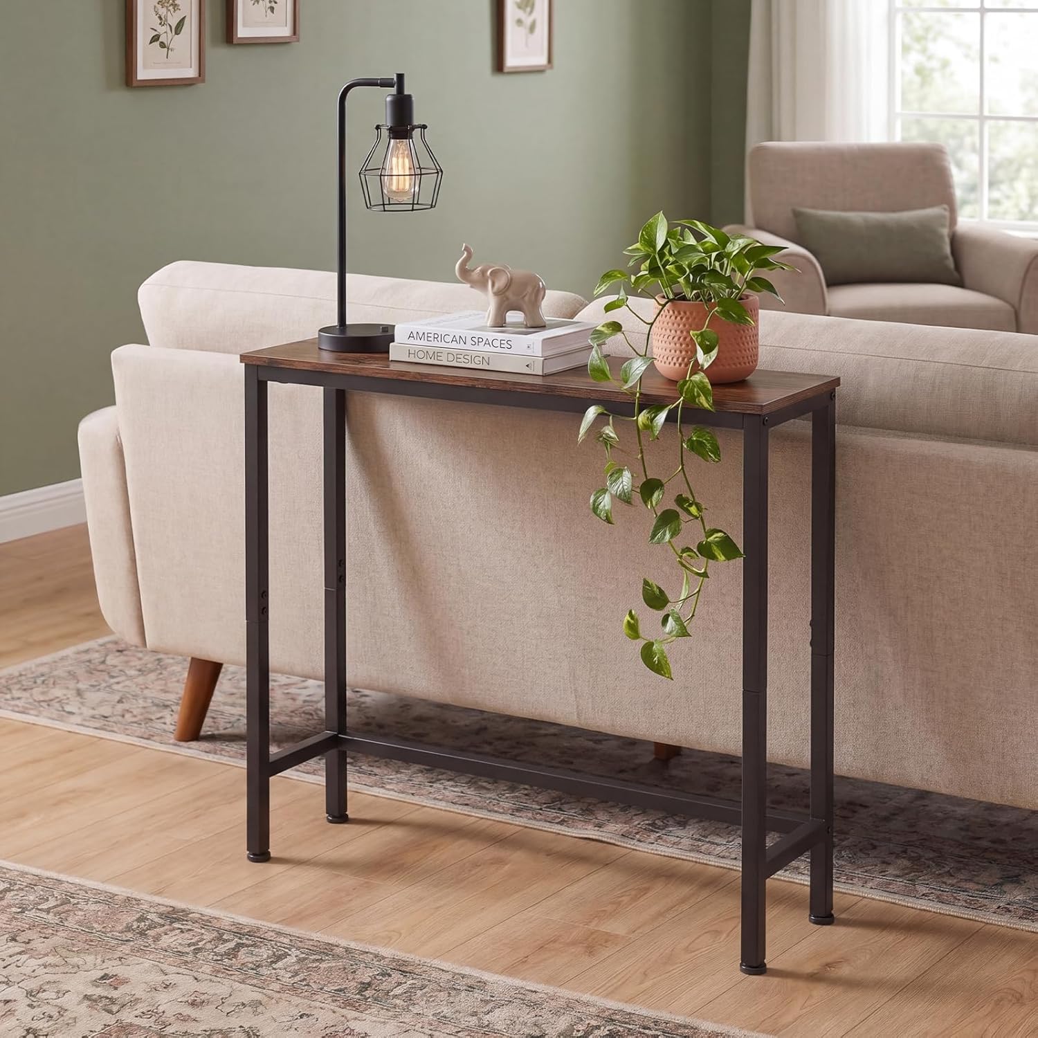 Sturdy Console Table with 98 lb Capacity, Stable Wobble-Free Design for Living Room and Entryway, Heavy Duty Metal Frame, Easy Assembly, 29.5 Inch Narrow Sofa Table, Rustic Brown