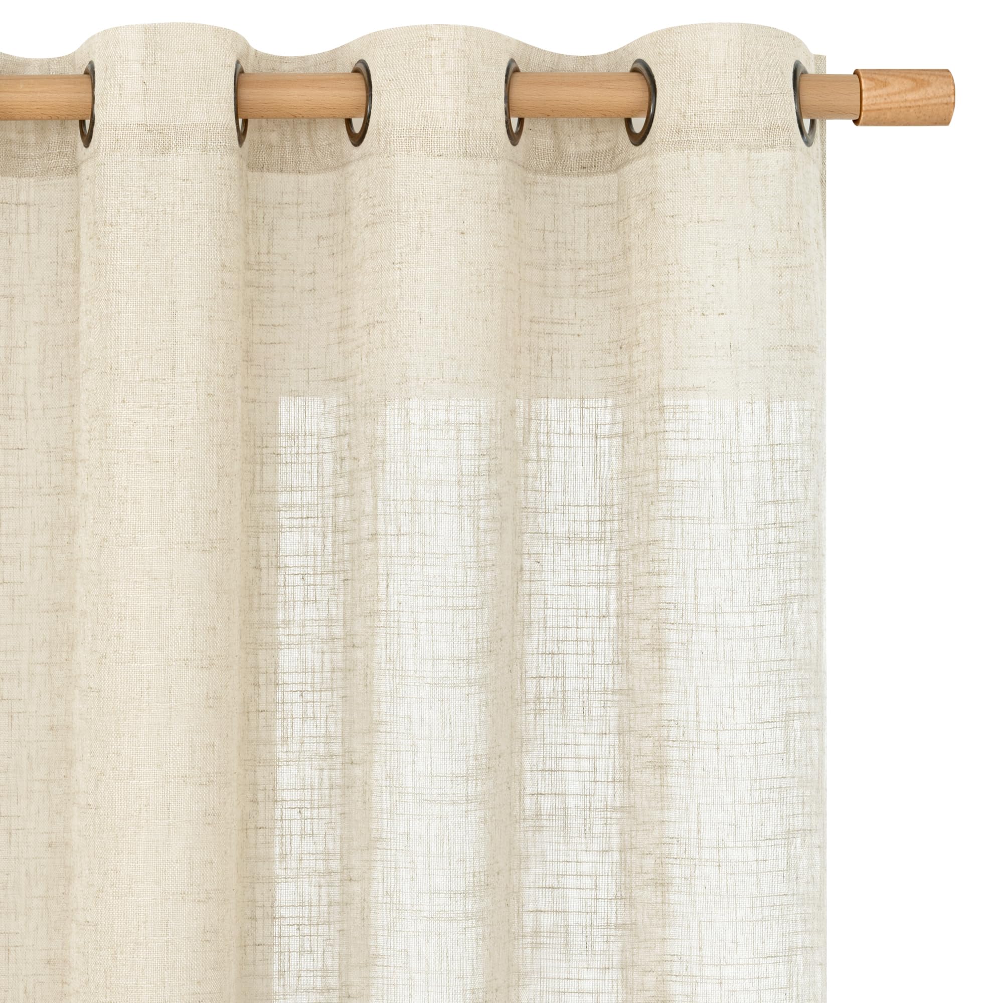 LAMIT Natural Cream Ivory Long Linen Curtains for Living Room, 108 inches Long Bronze Grommet Light Filtering Window Textured Neutral Sheer Drapes for Bedroom Farmhouse, 2 Panels, 52 x 108 Inch