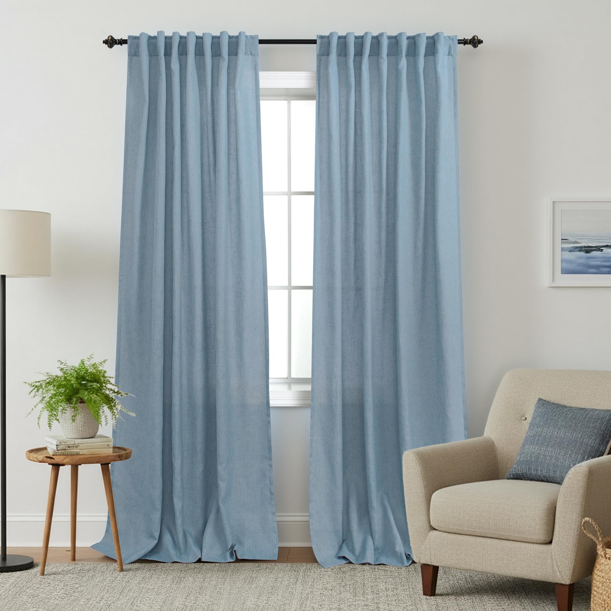 KOUFALL 92 Inch Curtains for Living Room 2 Panels Set,Light Filtering Farmhouse Boho Linen Semi Sheer Curtain Drapes 92 Inches Long for Bedroom,Cream Ivory