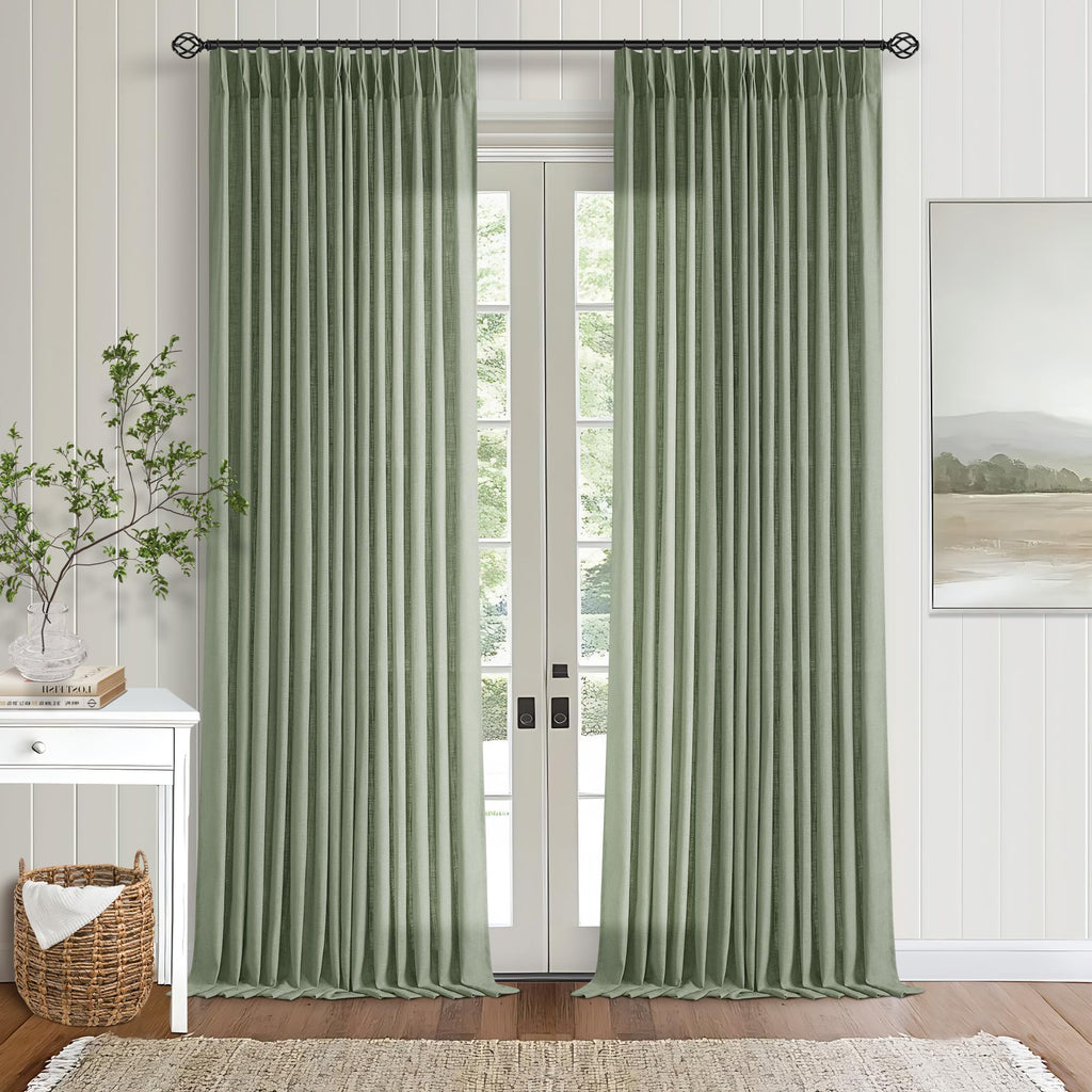 Natural Pinch Pleated Linen Curtains 84 Inch Length 2 Panels for Living Room Bedroom Textured Cream Ivory Birch Semi Sheer Boho Neutral Back Tab Pinch Pleat Hooks Rings Window Curtain 84 Inches Long