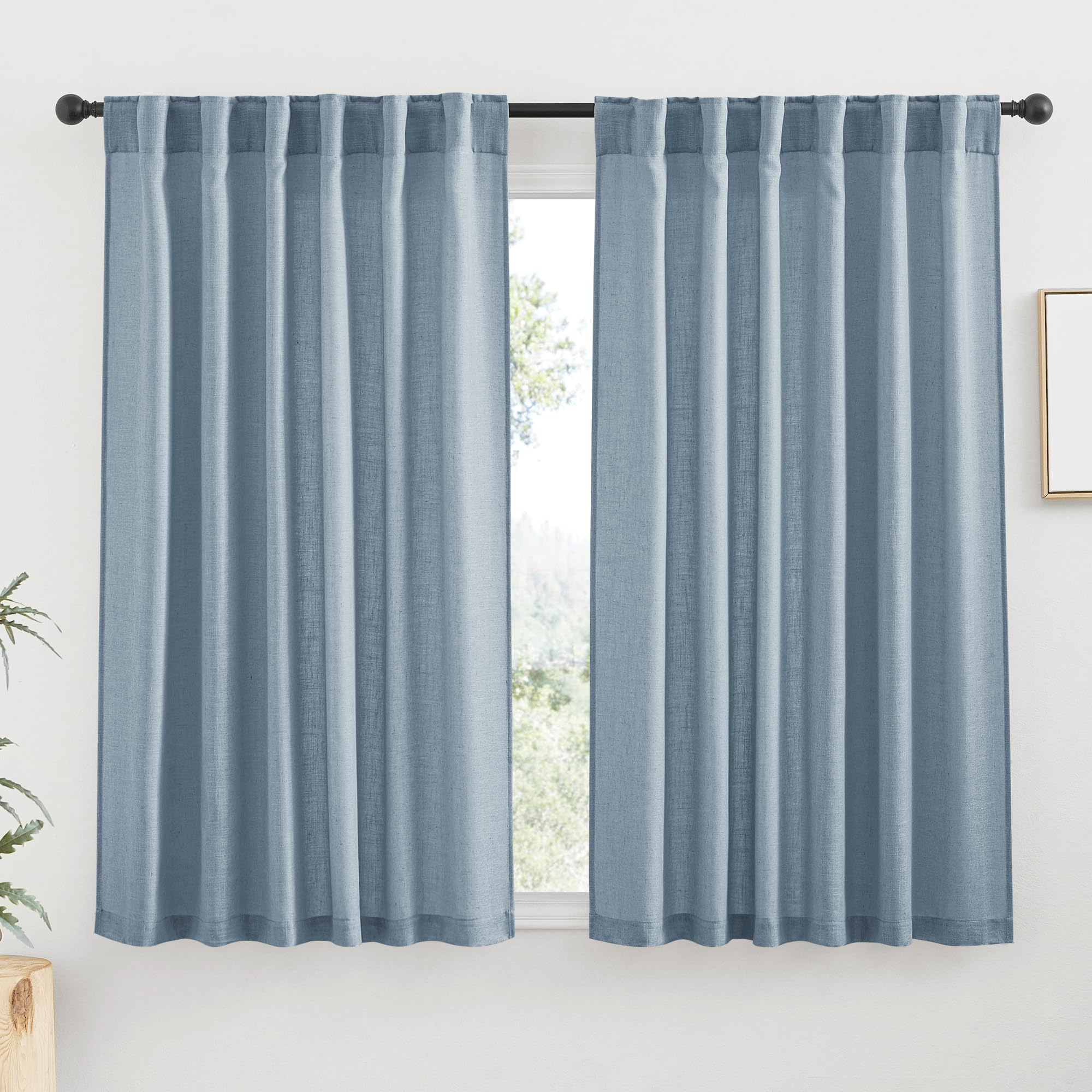 RYB HOME Semi Sheer Curtains 102 inches Long, Back Tab Light Filtration Half Privacy Window Curtains & Drapes for Bedroom Living Room, Linen, W 52 x L 102 inches, 2 Panels Set