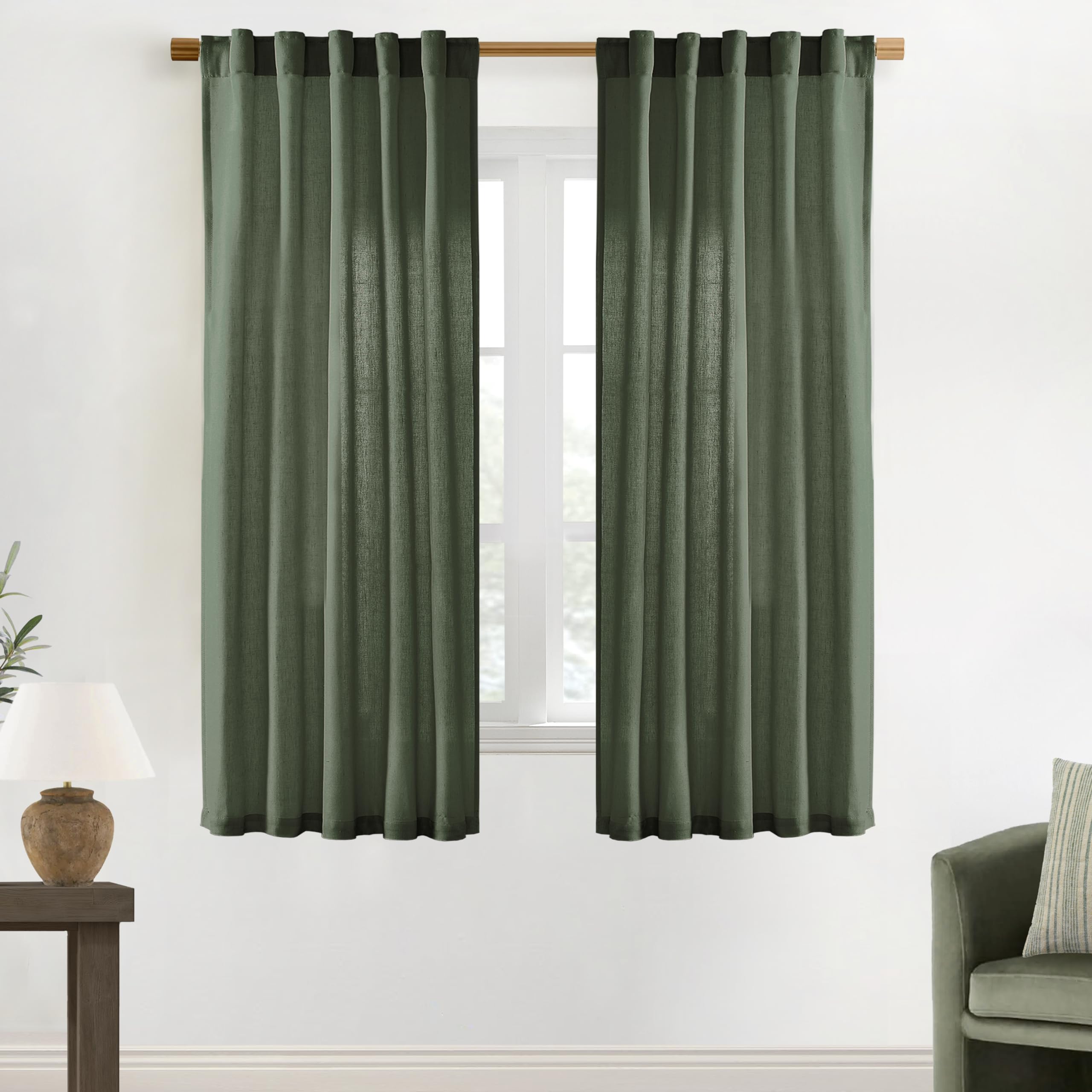 XTMYI 90 Inches Long Sheer Linen Curtains 2 Panels Set,Hook Tape Back Tab Semi Sheer Cotton Blend Fabric Modern Cottage Core Cottagecore Curtain Drapes for Living Room Bedroom,50x90 in Length