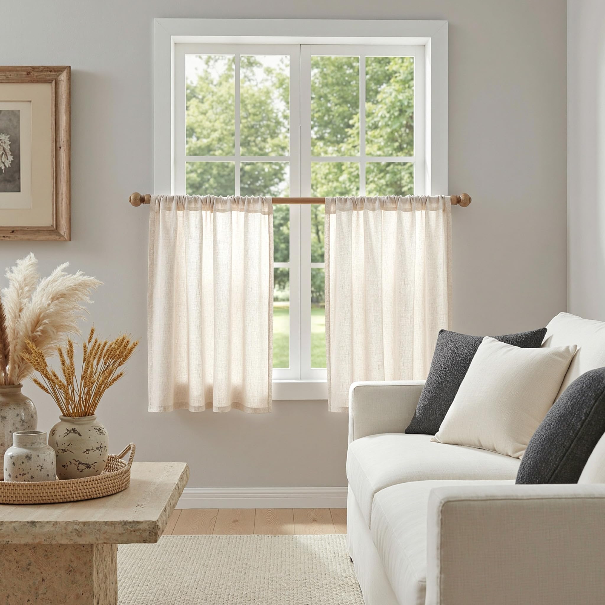 MYSKY HOME Country Curtains for Sliding Glass Door, Back Tab Semi Sheer Curtain Panels Extra Long Floor Length Drapes Linen Texture Soft Touch, 50x108 Inch, Linen, Set of 2