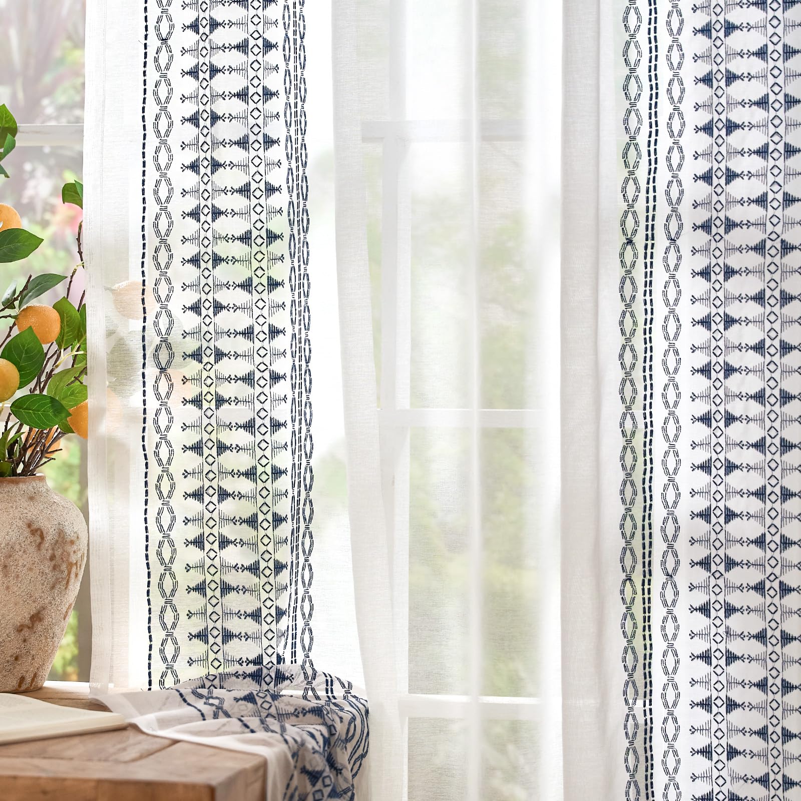 jinchan Sheer Curtains for Bedroom 84 Inch Length Leaf Embroidered Semi Sheers for Living Room Botanical Embroidery Voile Transparent Grommet Window Treatments Taupe 2 Panels