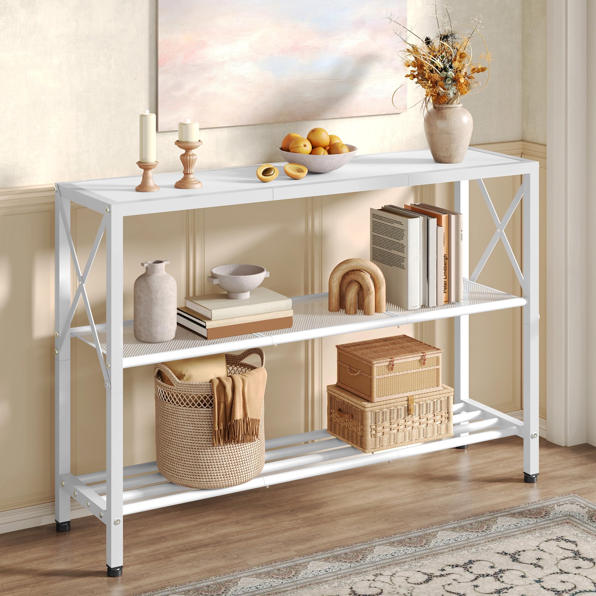 Hoctieon Industrial Console Table, 3 Tier Entryway Table, Hallway Table, Narrow Sofa Table with Shelves, Entrance Table for Entryway, Living Room, Foyer, Hallway, Office, Rustic Brown&Black