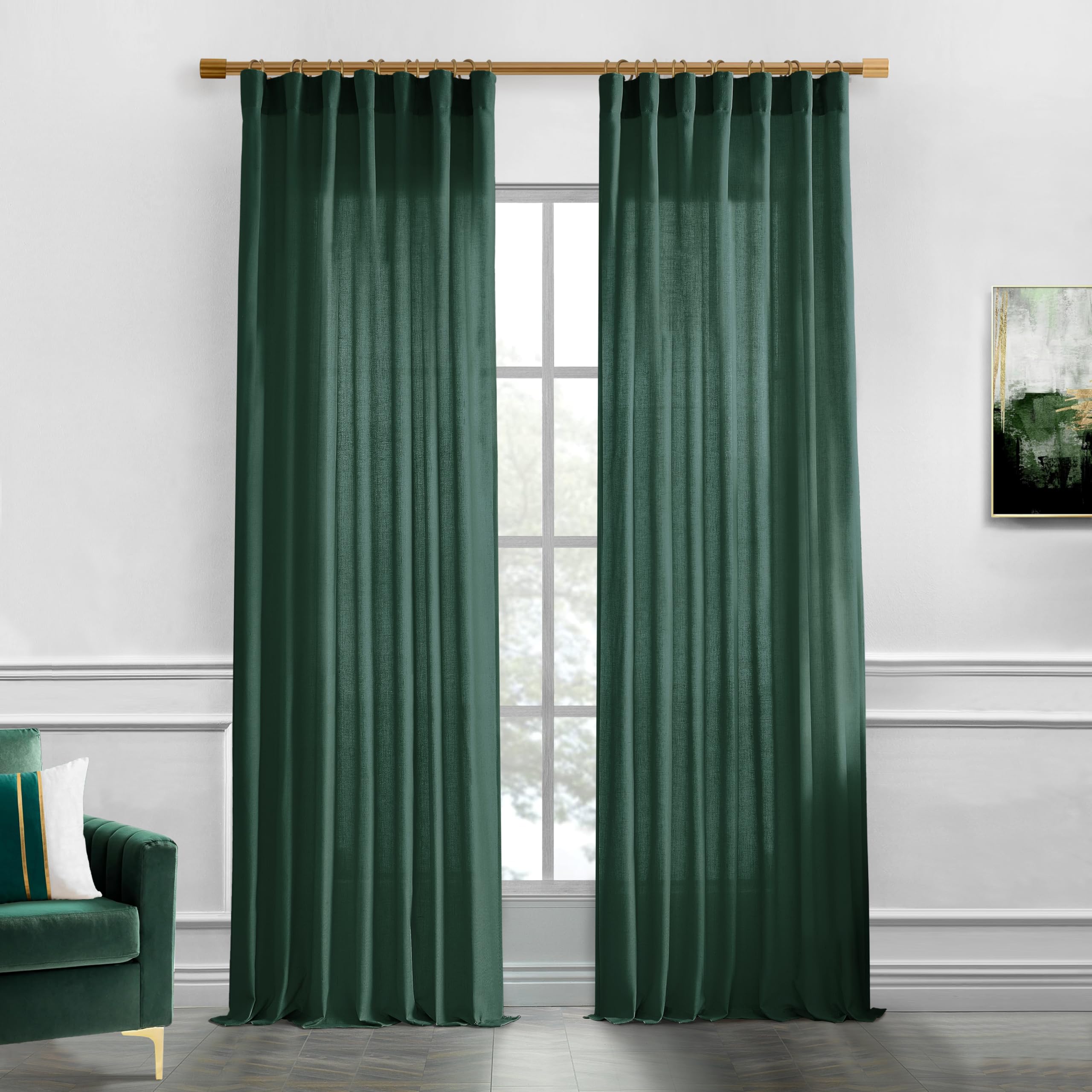 XTMYI 90 Inches Long Sheer Linen Curtains 2 Panels Set,Hook Tape Back Tab Semi Sheer Cotton Blend Fabric Modern Cottage Core Cottagecore Curtain Drapes for Living Room Bedroom,50x90 in Length