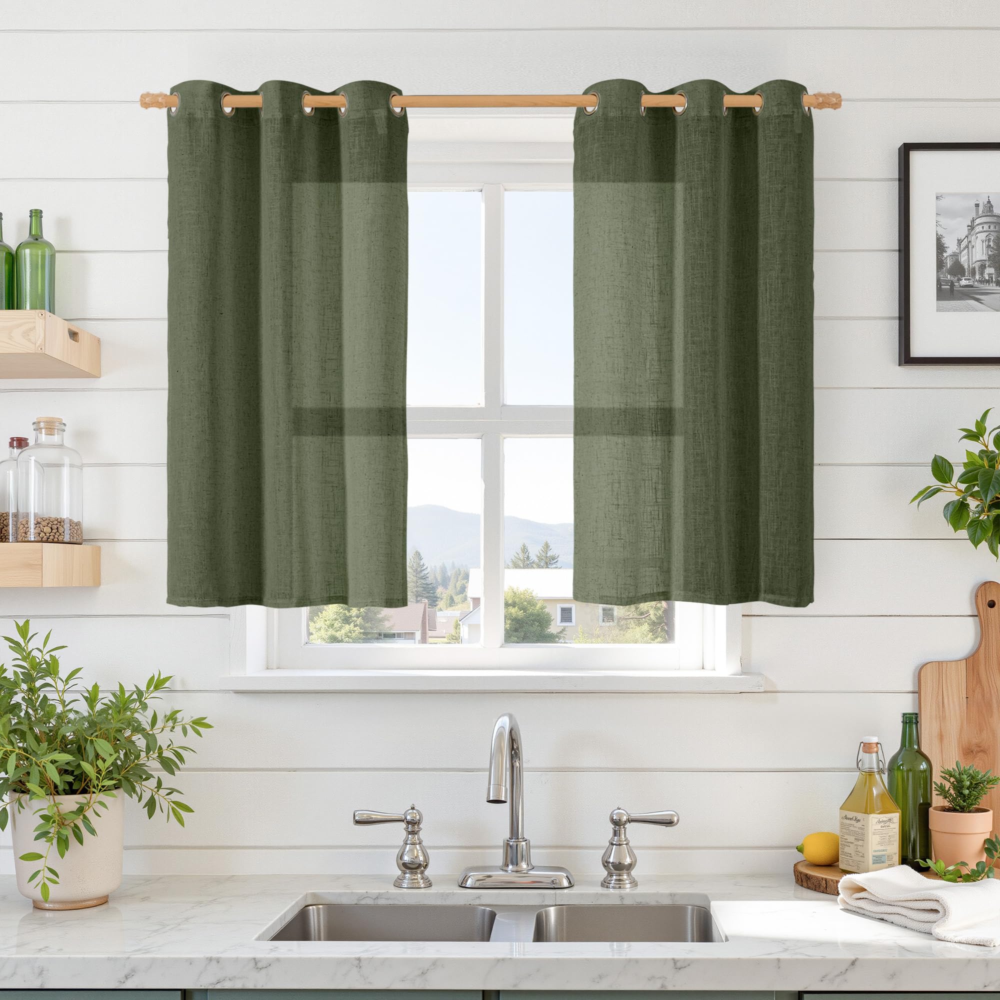 LAMIT Natural Cream Ivory Long Linen Curtains for Living Room, 108 inches Long Bronze Grommet Light Filtering Window Textured Neutral Sheer Drapes for Bedroom Farmhouse, 2 Panels, 52 x 108 Inch