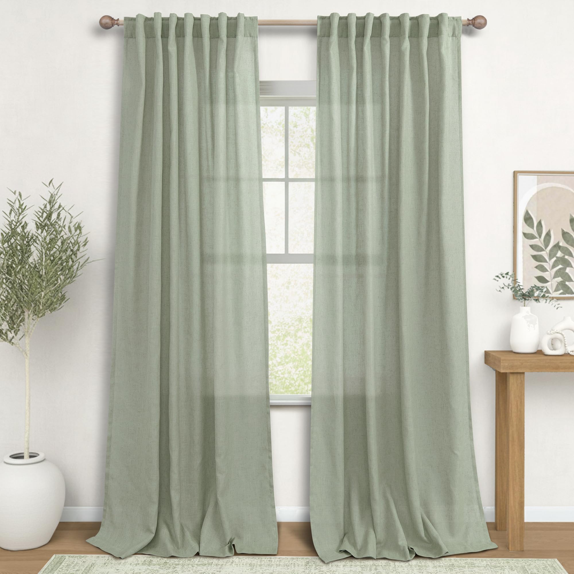 KOUFALL 92 Inch Curtains for Living Room 2 Panels Set,Light Filtering Farmhouse Boho Linen Semi Sheer Curtain Drapes 92 Inches Long for Bedroom,Cream Ivory