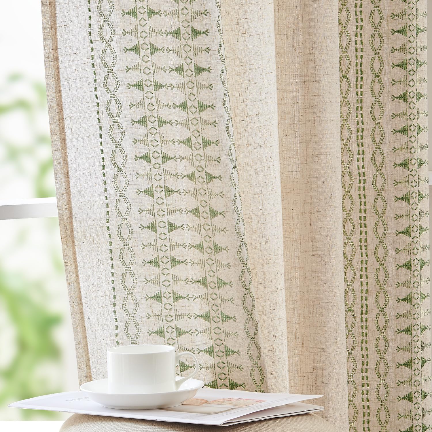 jinchan Weslie Beige Floral Sheer Curtains for Living Room 84 Inch Long Embroidered Voile Farmhouse Linen Curtains for Bedroom Ivory Flower Patterned Cottage Core Window Drapes 2 Panels Ivory on Beige